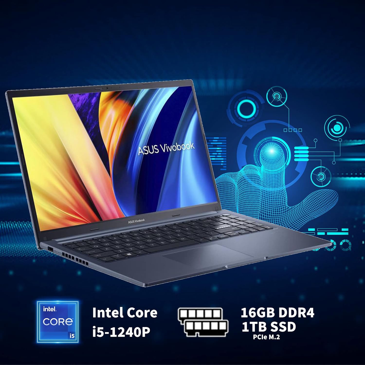 Refurbished - ASUS VivoBook 15 Slim 15.6" FHD Laptop, Intel i5-1240P, 1TB PCIe SSD, 16GB RAM, Intel Iris Xe Graphics, Backlit KYB, Fingerprint