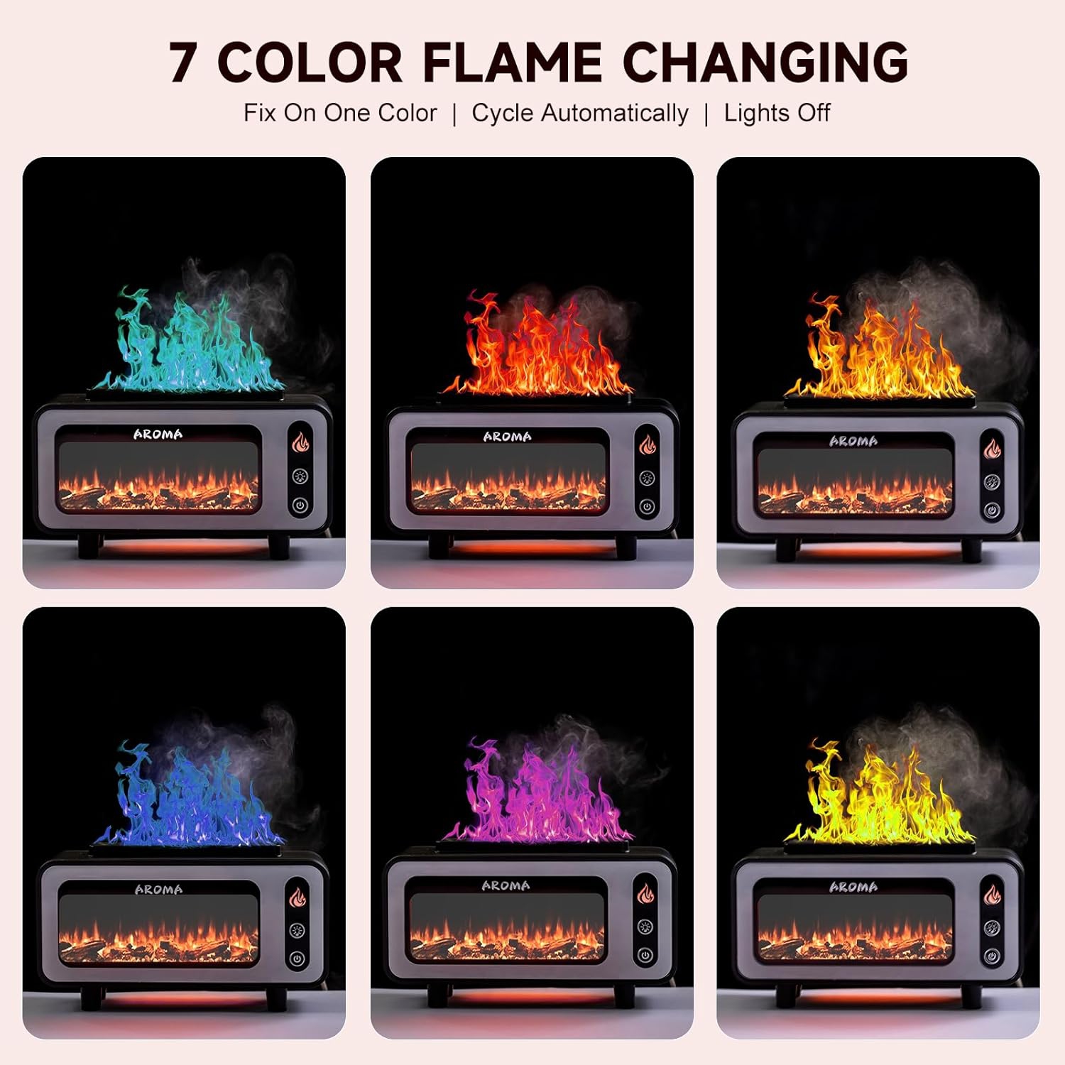 Flame Oil Diffuser, Aromatherapy Humidifier, Auto Shutoff, Essential Oil Diffuser, Fireplace Flame Aromatherapy Diffuser for Spa Home Yoga