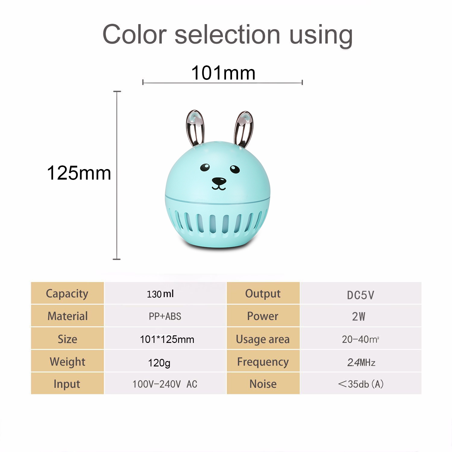 Humidifier cute usb 7 color LED atmosphere light humidifier desktop 36db silent cute animal humidifier
