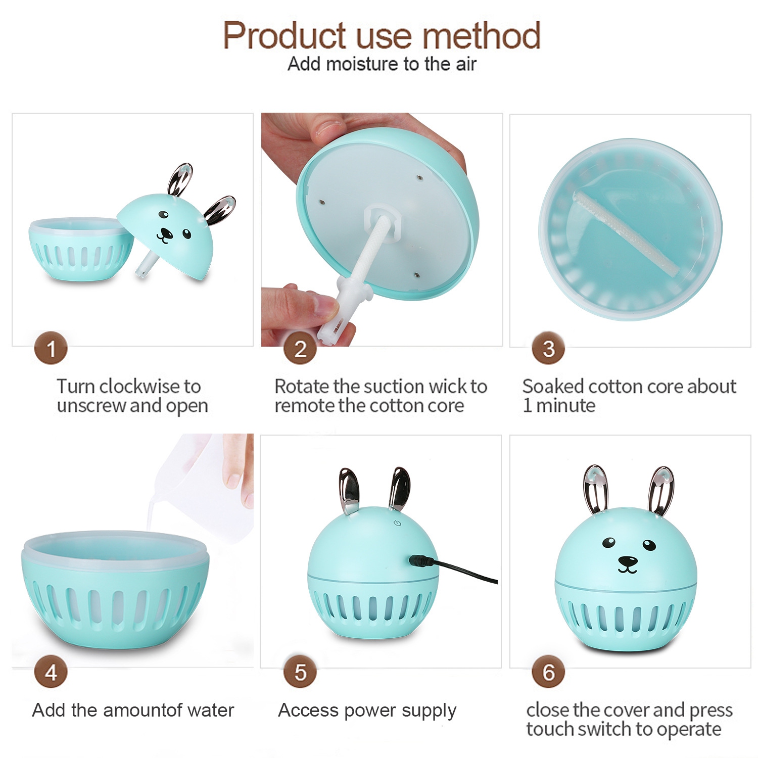 Humidifier cute usb 7 color LED atmosphere light humidifier desktop 36db silent cute animal humidifier