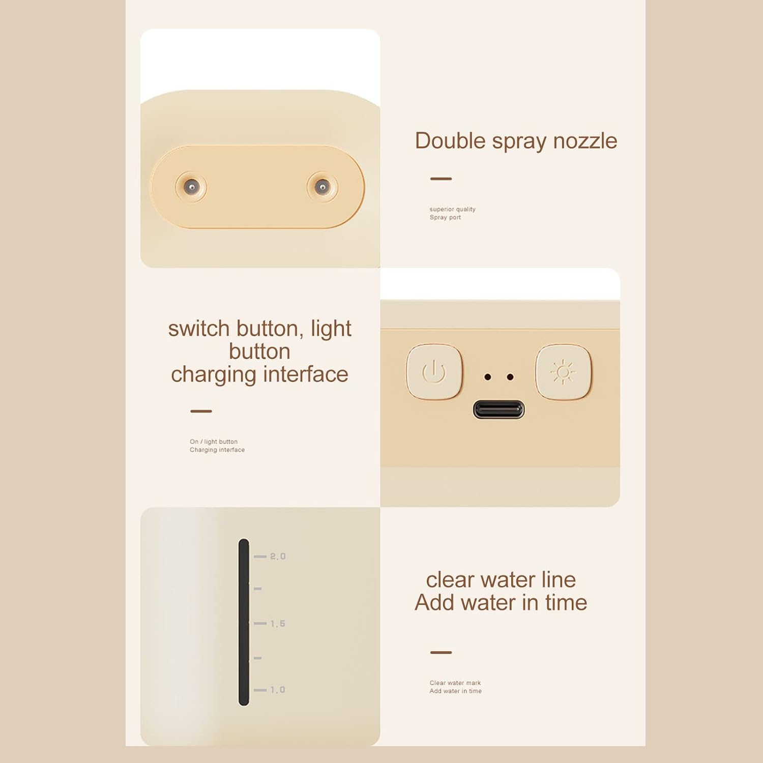 Portable Desktop Humidifier 2L Capacity USB Rechargeable Mist Humidifier Dual Humidifier with Colored Light