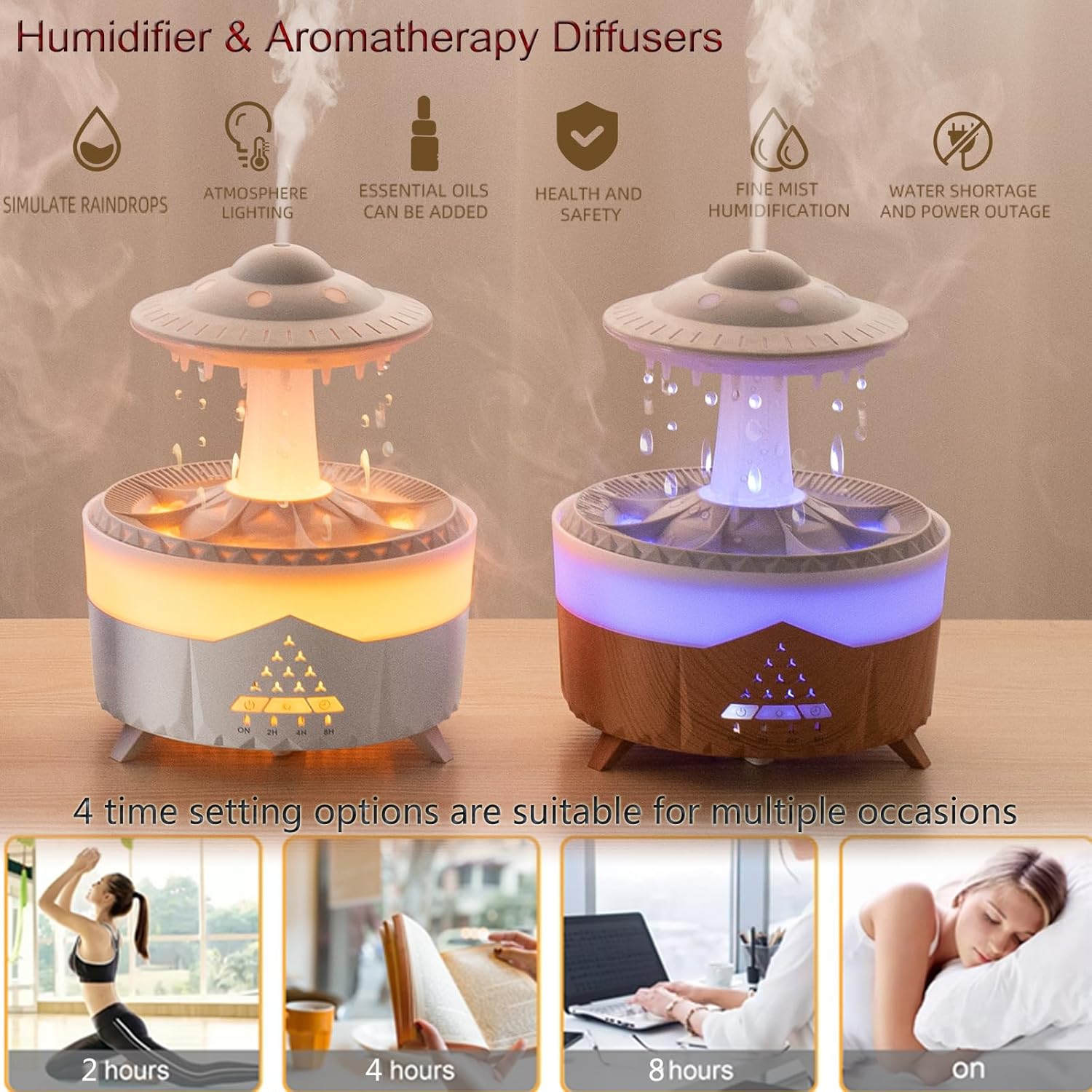 Bedroom Rain Effect Humidifier, UFO Rain Cloud Humidifier Dripping, Home Room Humidifier, Essential Oil Diffuser