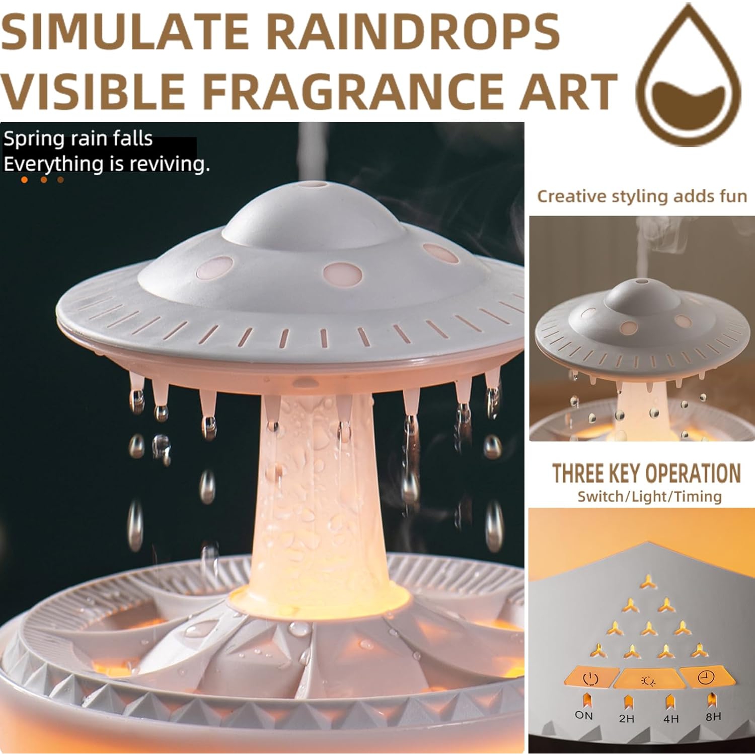 Bedroom Rain Effect Humidifier, UFO Rain Cloud Humidifier Dripping, Home Room Humidifier, Essential Oil Diffuser