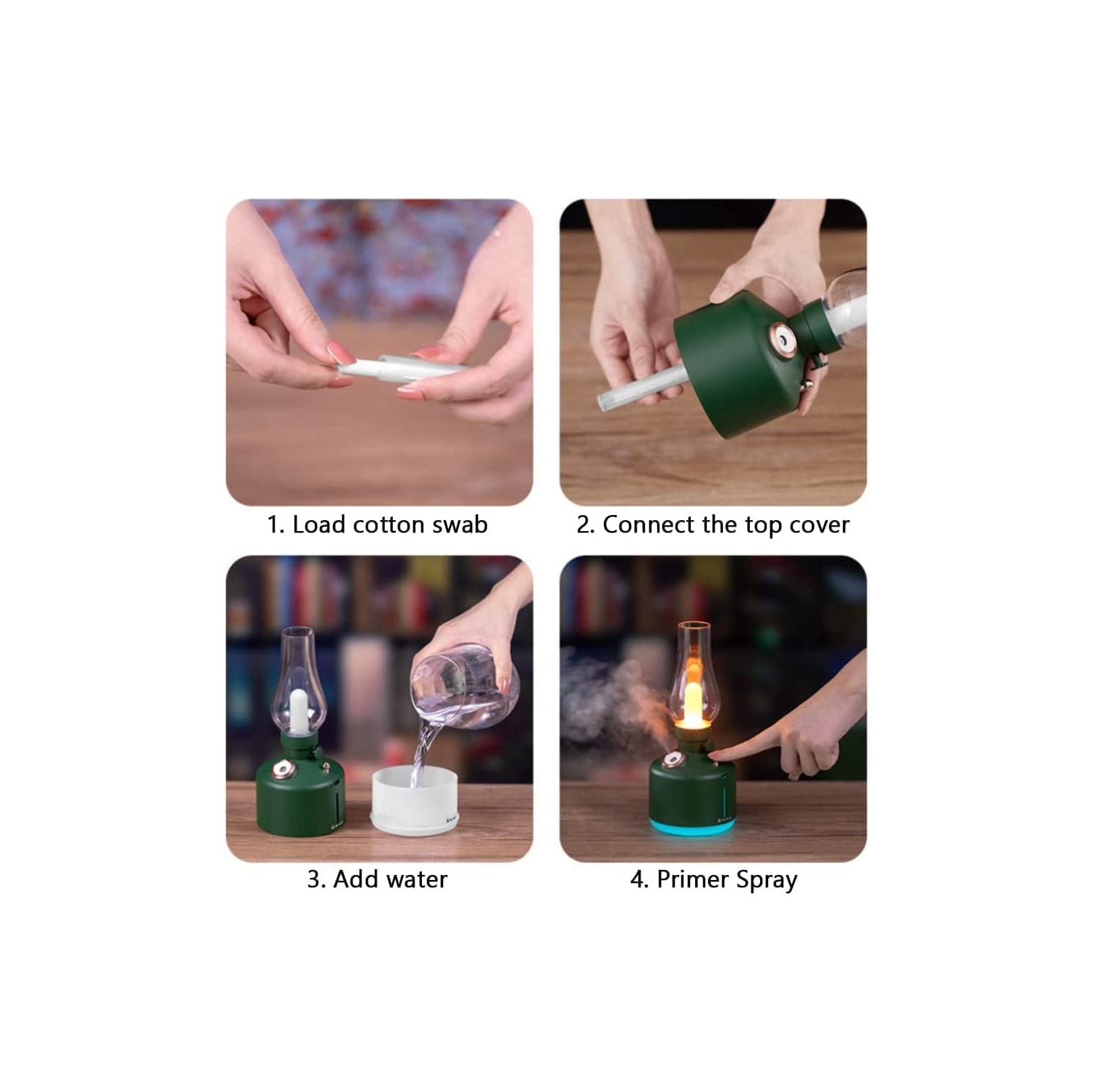 Retro style kerosene lamp humidifier bedroom desktop aromatherapy machine USB small household humidifier - green