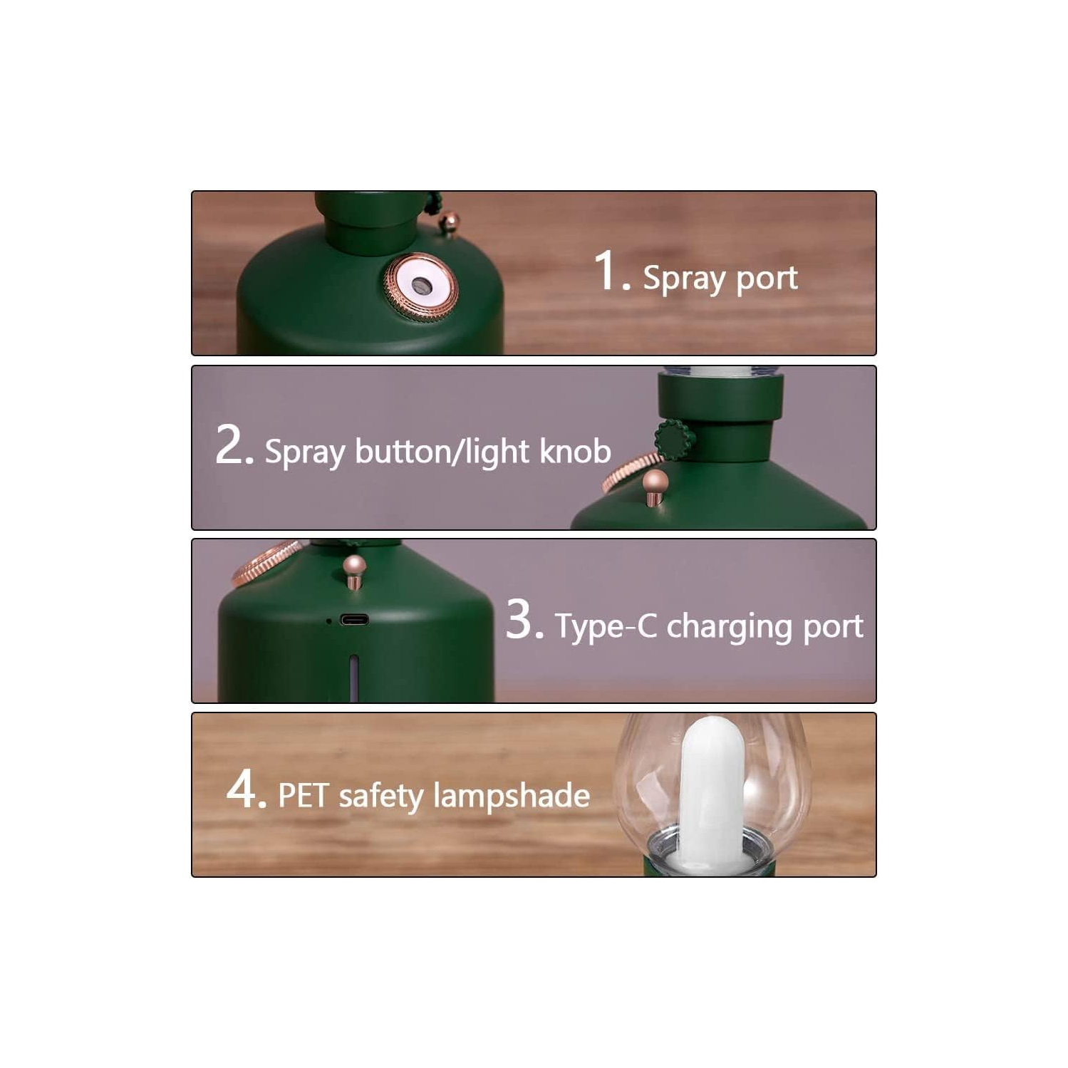 Retro style kerosene lamp humidifier bedroom desktop aromatherapy machine USB small household humidifier - green