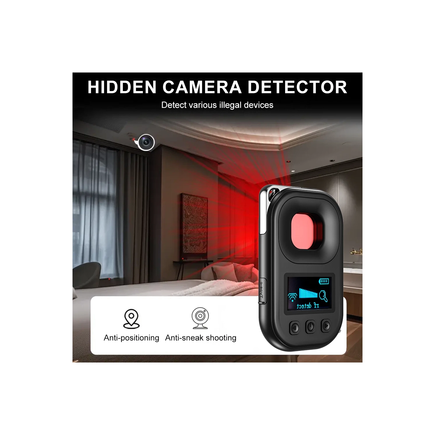 Camera detector, anti-tracking, anti-sneak photography, anti-monitoring, anti-theft, infrared light, intelligent signal detector