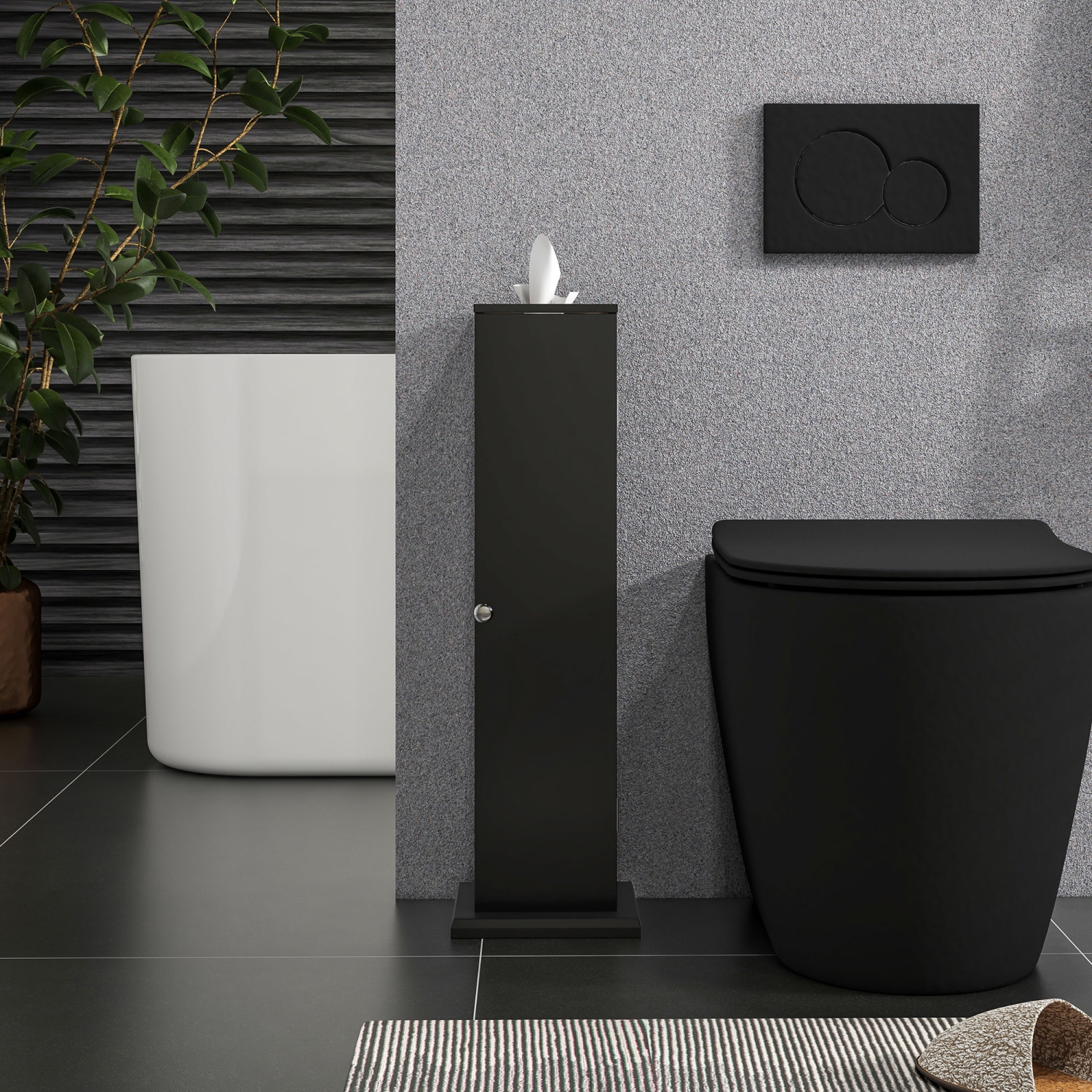 HOMCOM Toilet Paper Cabinet, Small Bathroom Corner Storage Cabinet with Doors and Shelves, Thin Storage Bathroom Organizer for Paper Shampoo, Black