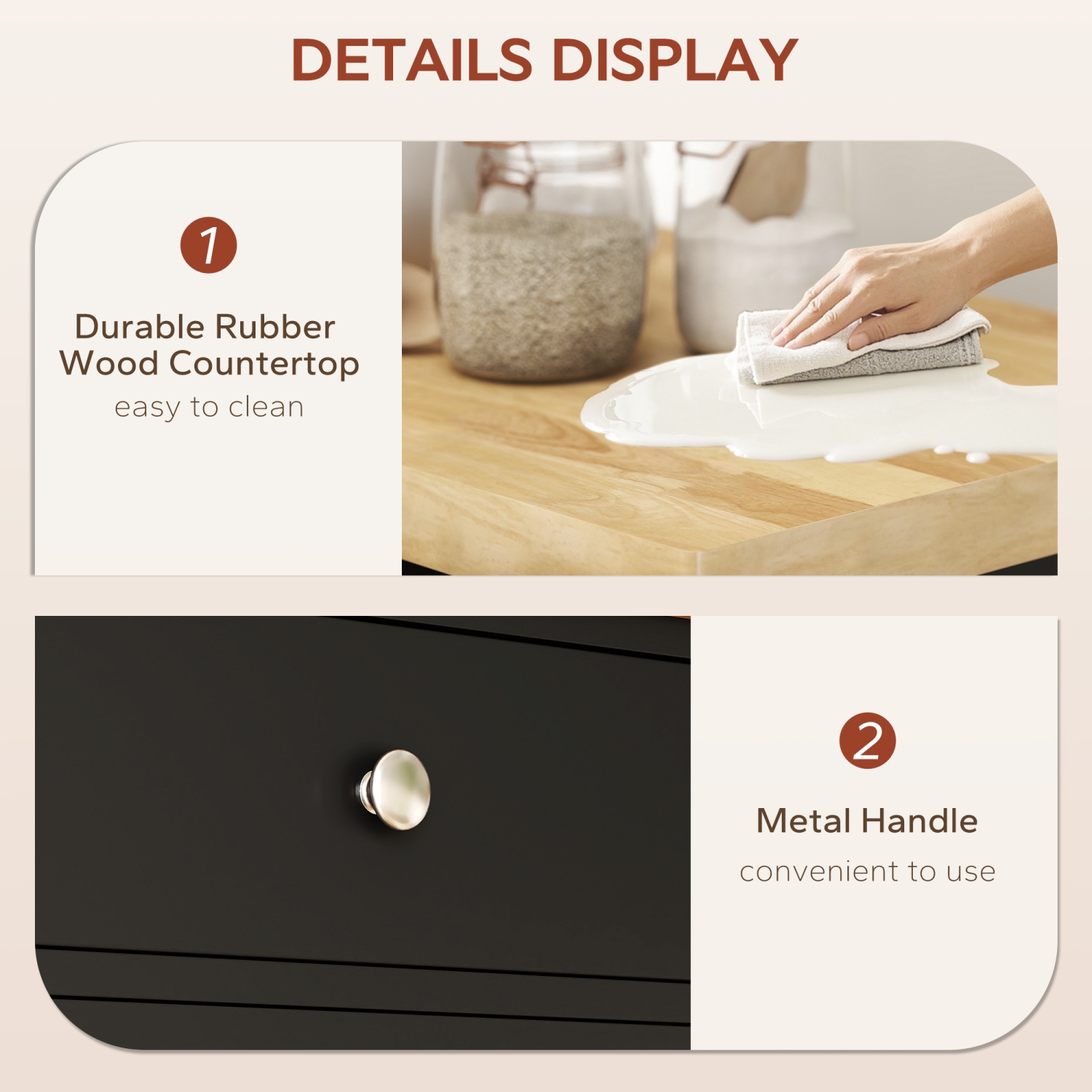 HOMCOM Rolling Kitchen Island Cart with Wood Top, Butcher Block Kitchen Cart on Wheels with Drawer, Storage Cabinet and Towel Rack, Black