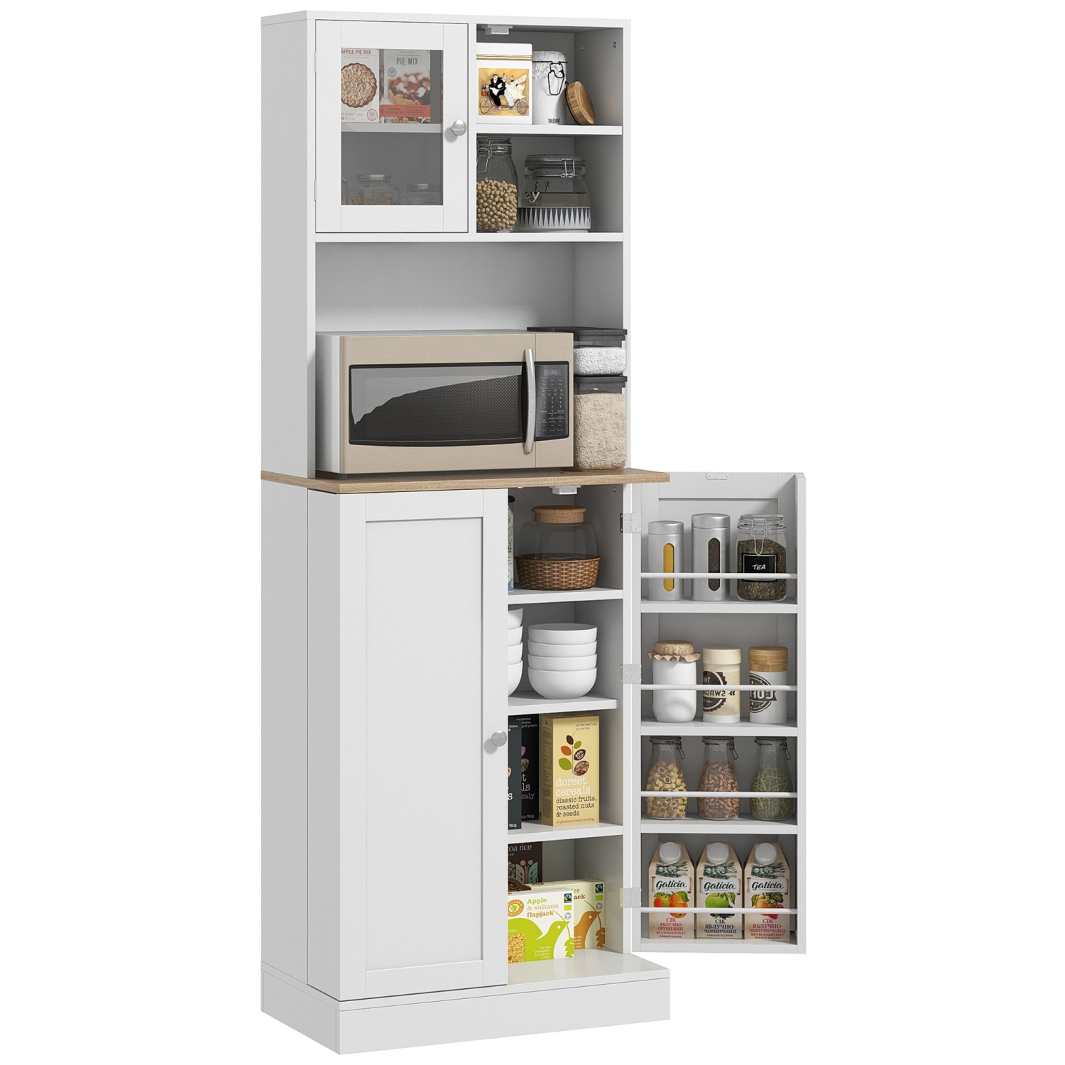 HOMCOM 67" Kitchen Pantry Cabinet with Microwave Shelf, Adjustable Shelves & 8 Door Storage, Kitchen Hutch, Freestanding Food Storage Cabinet with