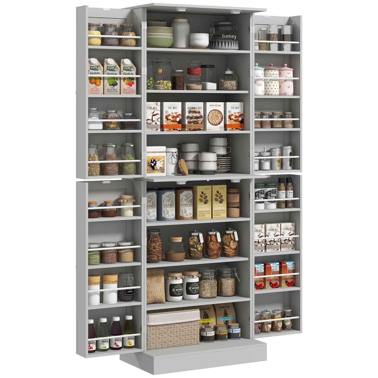 HOMCOM 65" Kitchen Pantry Cabinet, Modern Kitchen Pantry with Doors and Shelves, Freestanding Buffet Storage Cabinet with Spice Racks for Dining