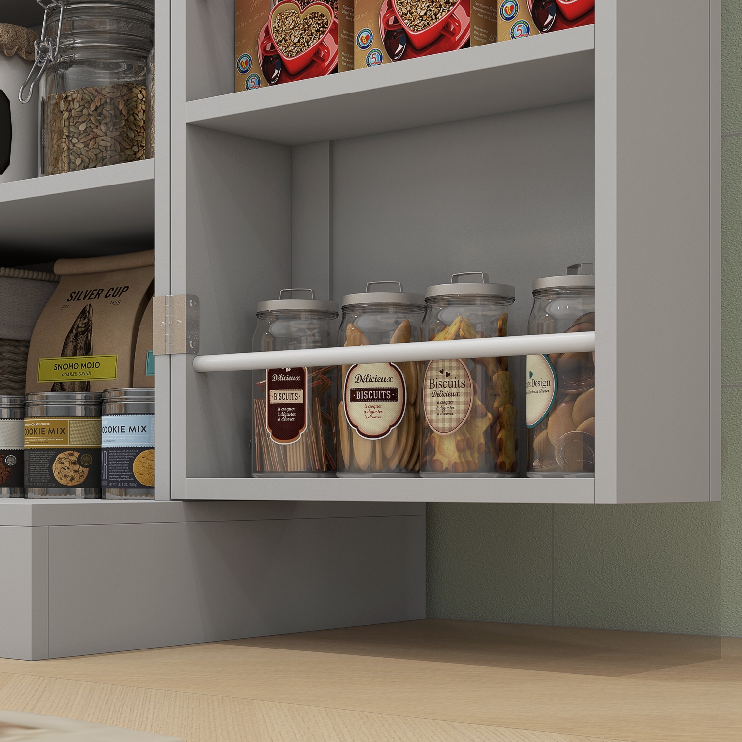 HOMCOM 65" Kitchen Pantry Cabinet, Modern Kitchen Pantry with Doors and Shelves, Freestanding Buffet Storage Cabinet with Spice Racks for Dining