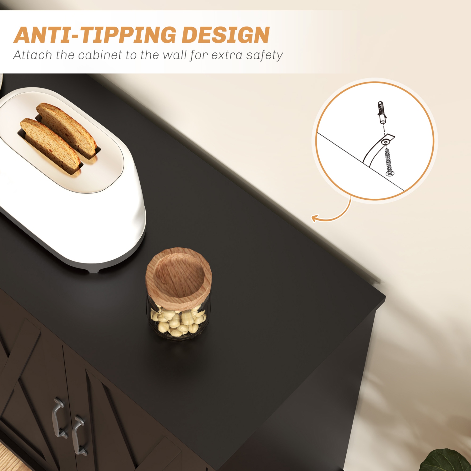 Armoire de buffet de 47 po avec 4 portes de grange et 2 tablettes réglables de HOMCOM, armoire de rangement de cuisine, meuble pour téléviseur