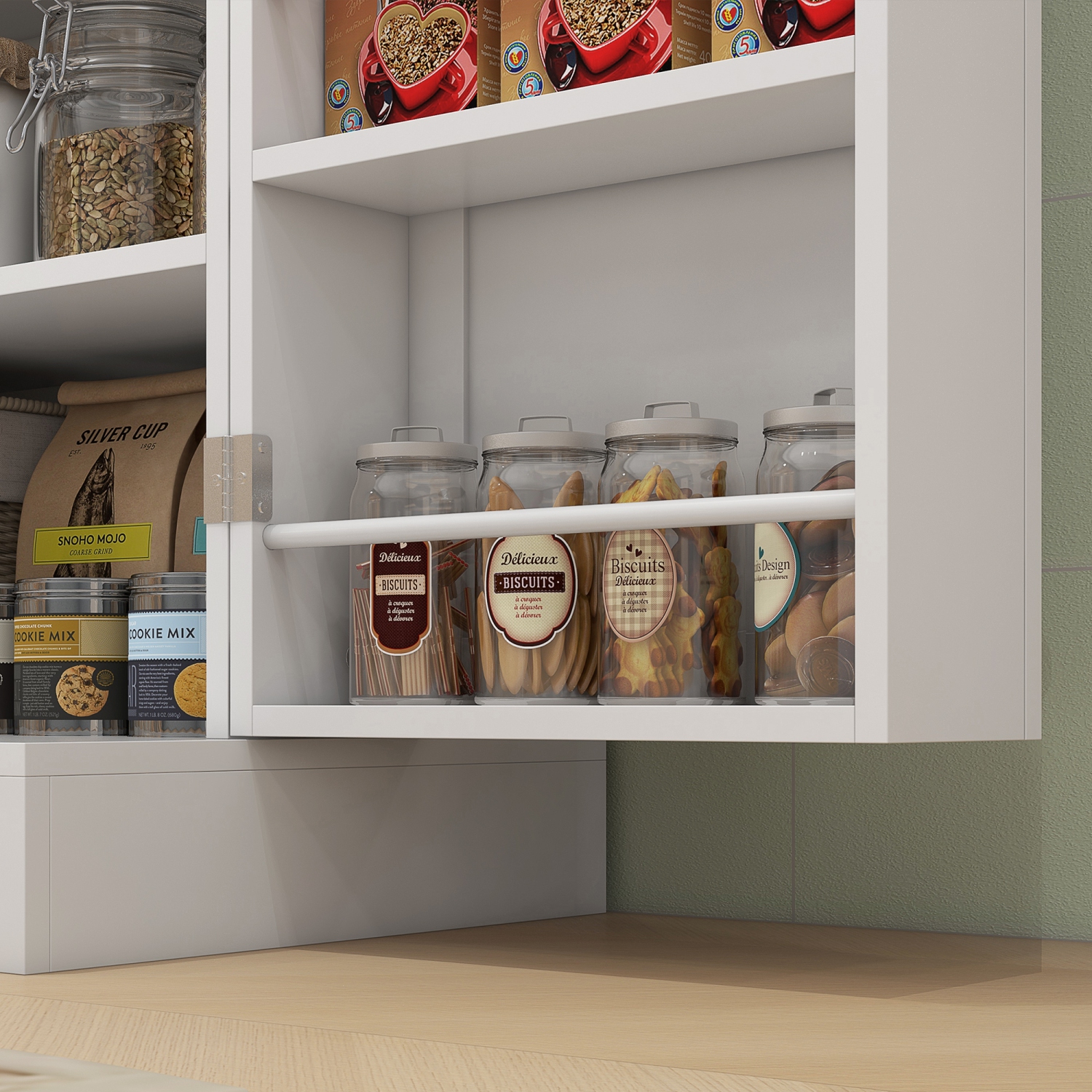 HOMCOM 65" Kitchen Pantry Cabinet, Modern Kitchen Pantry with Doors and Shelves, Freestanding Buffet Storage Cabinet with Spice Racks for Dining