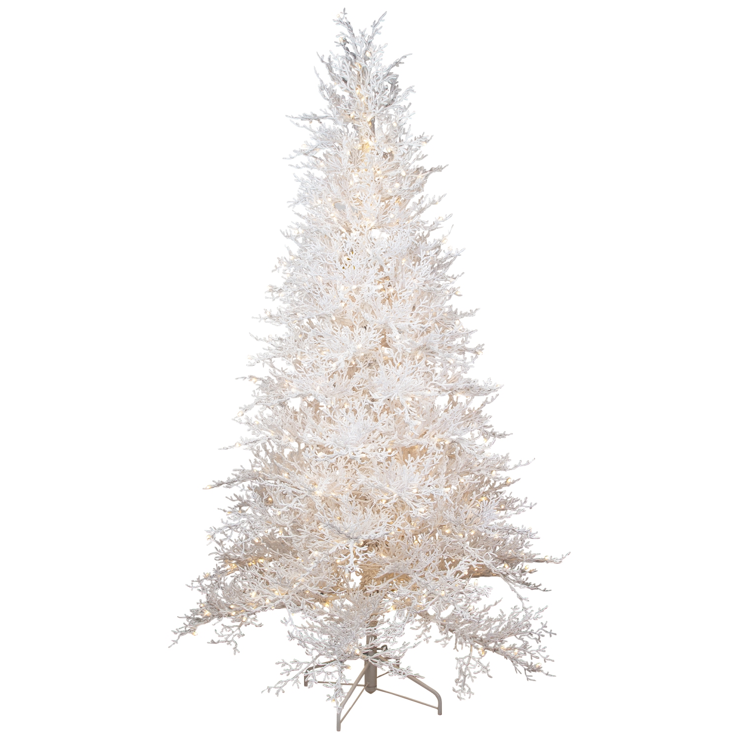 Pre-Lit Flocked Twig Artificial Christmas Tree - 7.5' - Warm White LED