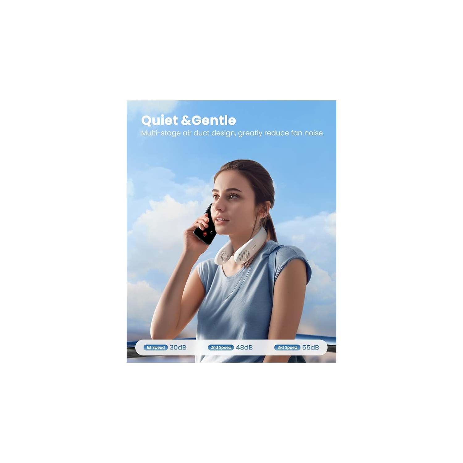 Portable Neck Fan with LED Display, 3 Speeds, 4000mAh Rechargeable Battery, Low Noise, Hands-Free Cooling for Travel, Work, Indoor & Outdoor