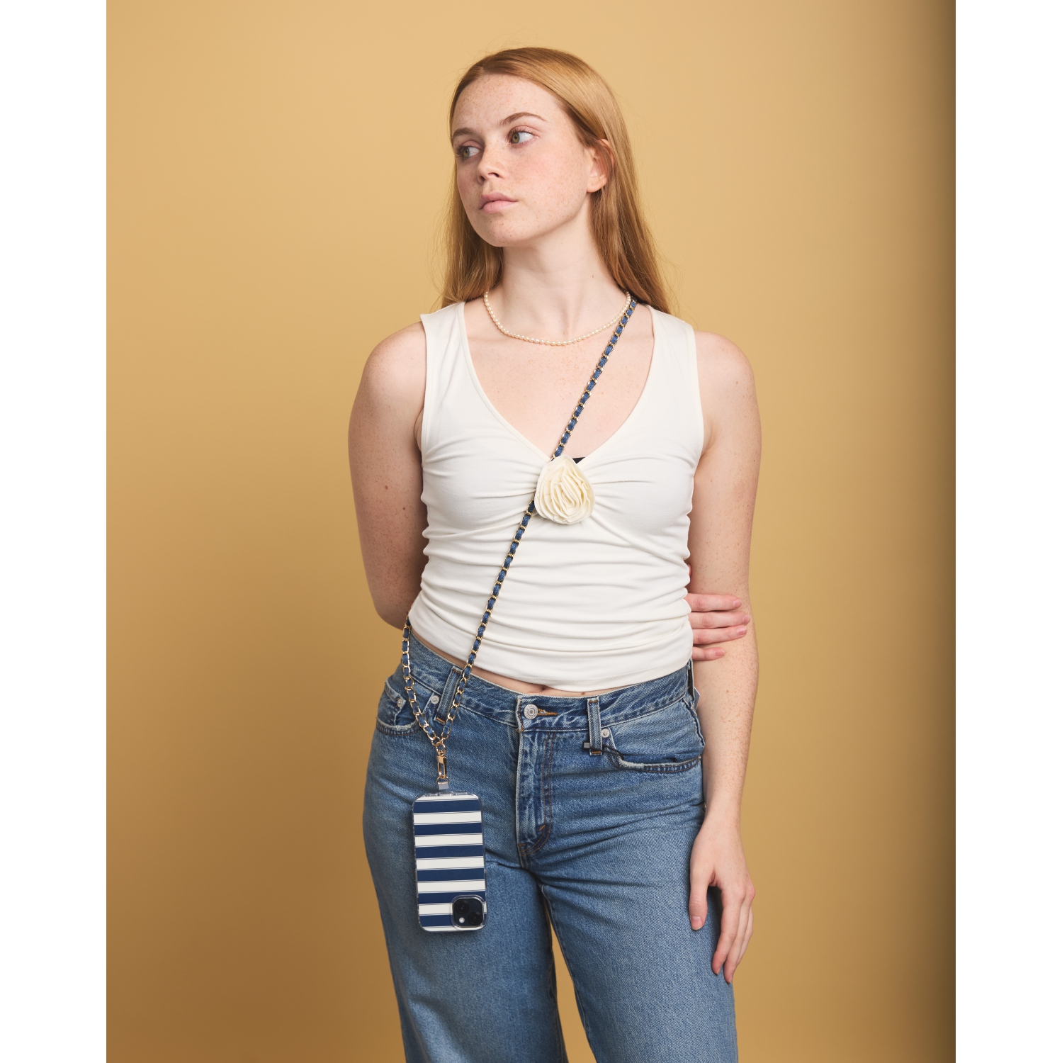 Artikl Denim & Metal Chain Phone Strap - Medium Blue