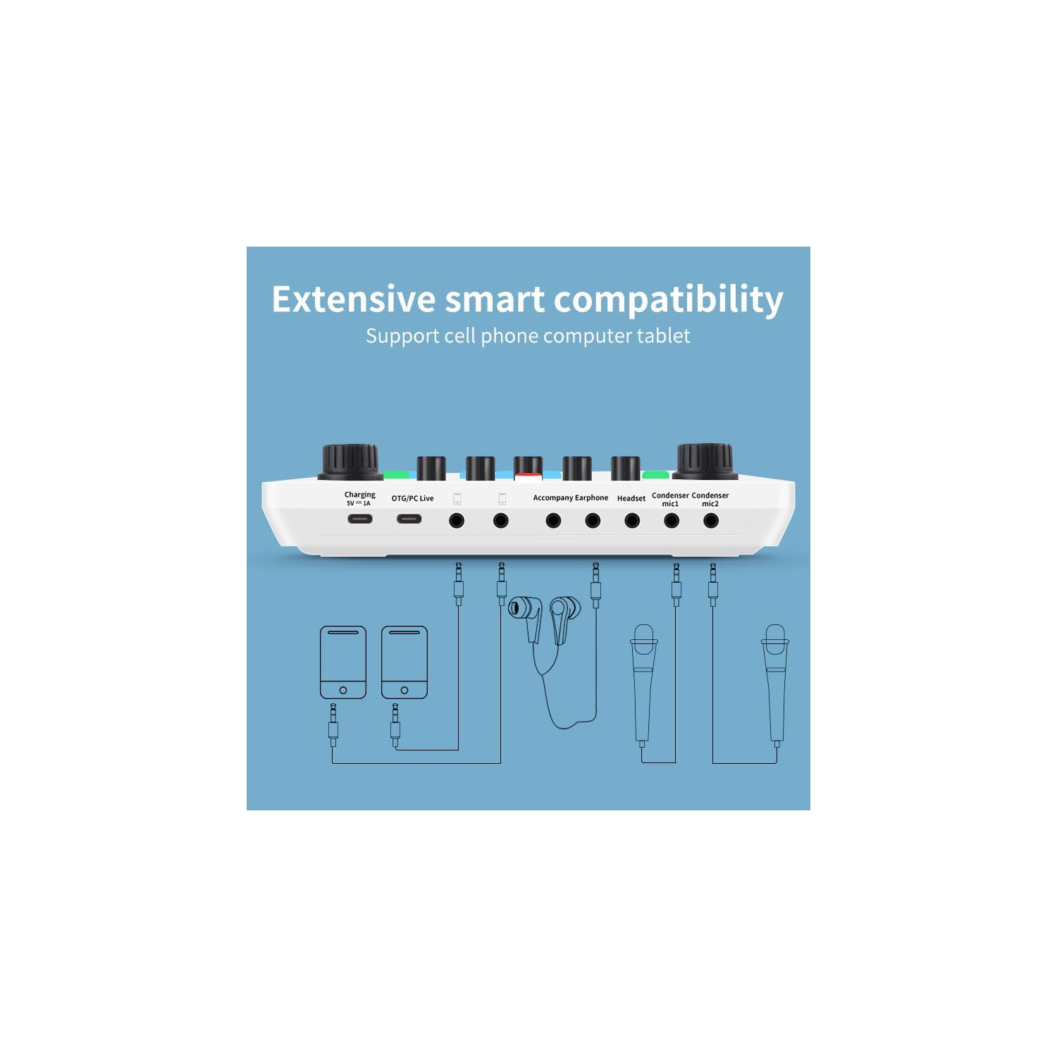 Sound Card for Live Streaming,Audio Mixer,Live Sound Card Equipment for Live Singing Dedicated to Mobile Phones and Computers Universal OTG Digital