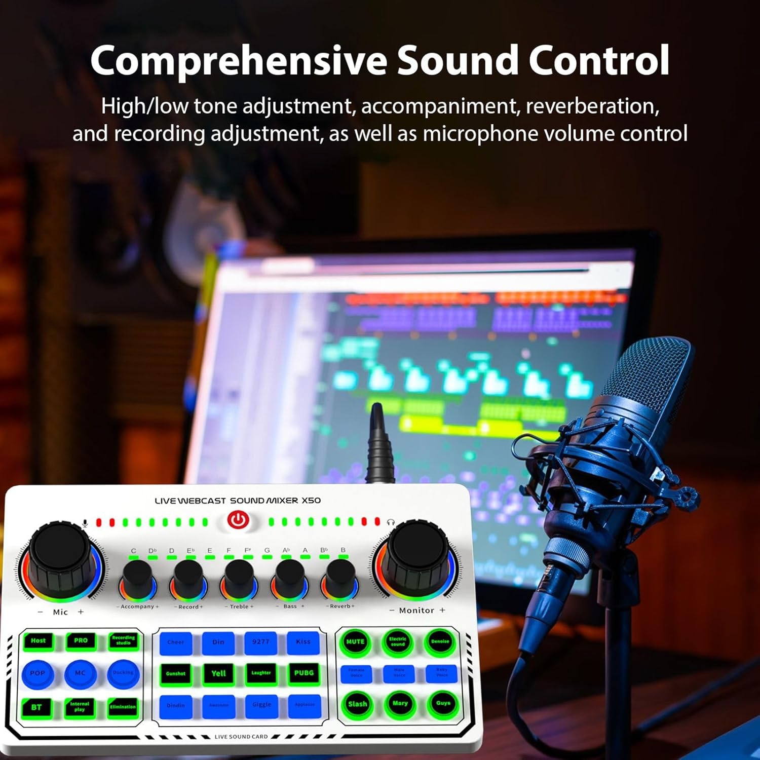 Sound Card for Live Streaming,Audio Mixer,Live Sound Card Equipment for Live Singing Dedicated to Mobile Phones and Computers Universal OTG Digital