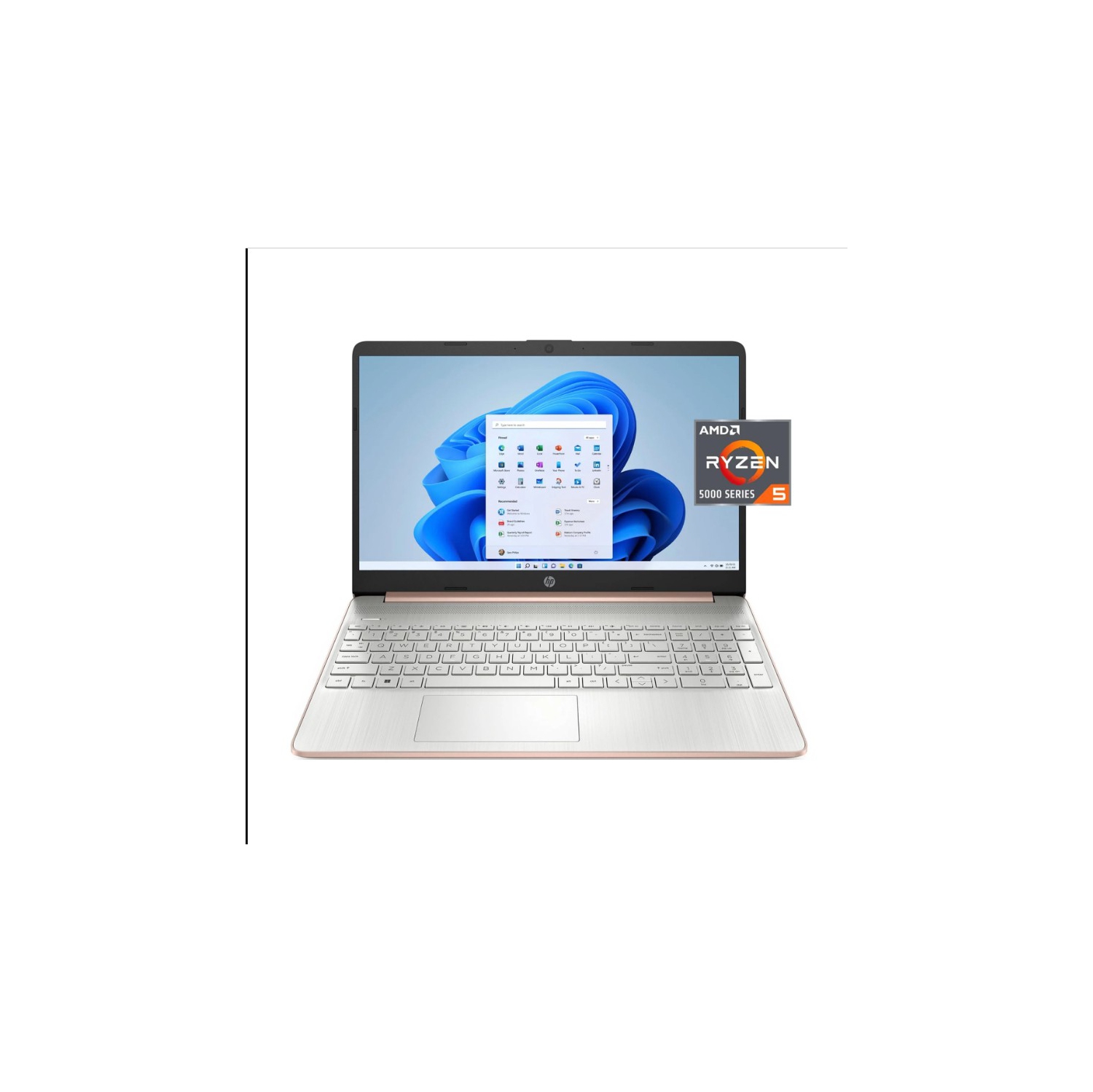 HP 15.6" FHD Laptop with AMD 6-Core Ryzen 5 5500U 8GB 256GB Windows 11 Pale Rose Gold Refurbished Good