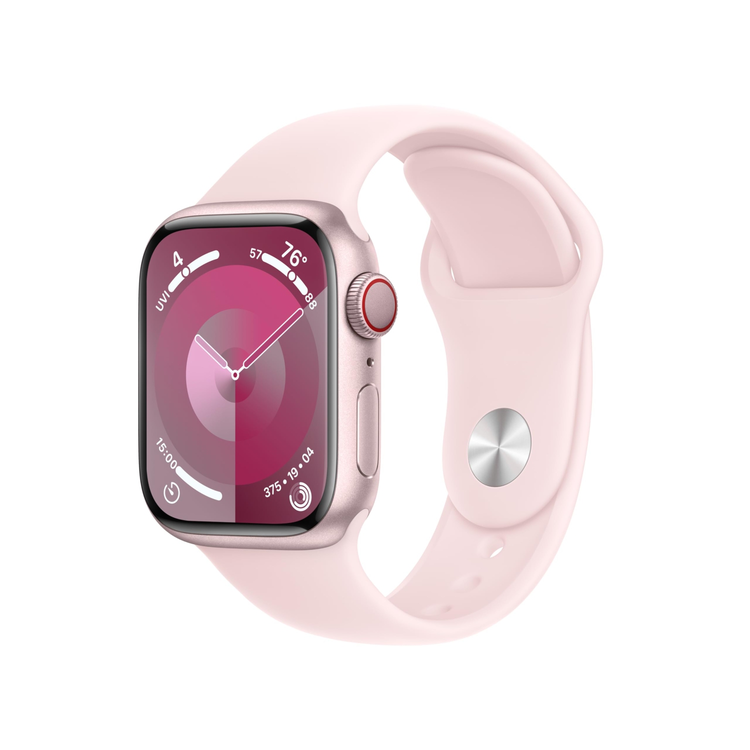 Apple Watch Series 9 [GPS + Cellular 41mm] Smartwatch with Pink Aluminum Case with Pink Sport Band S/M.