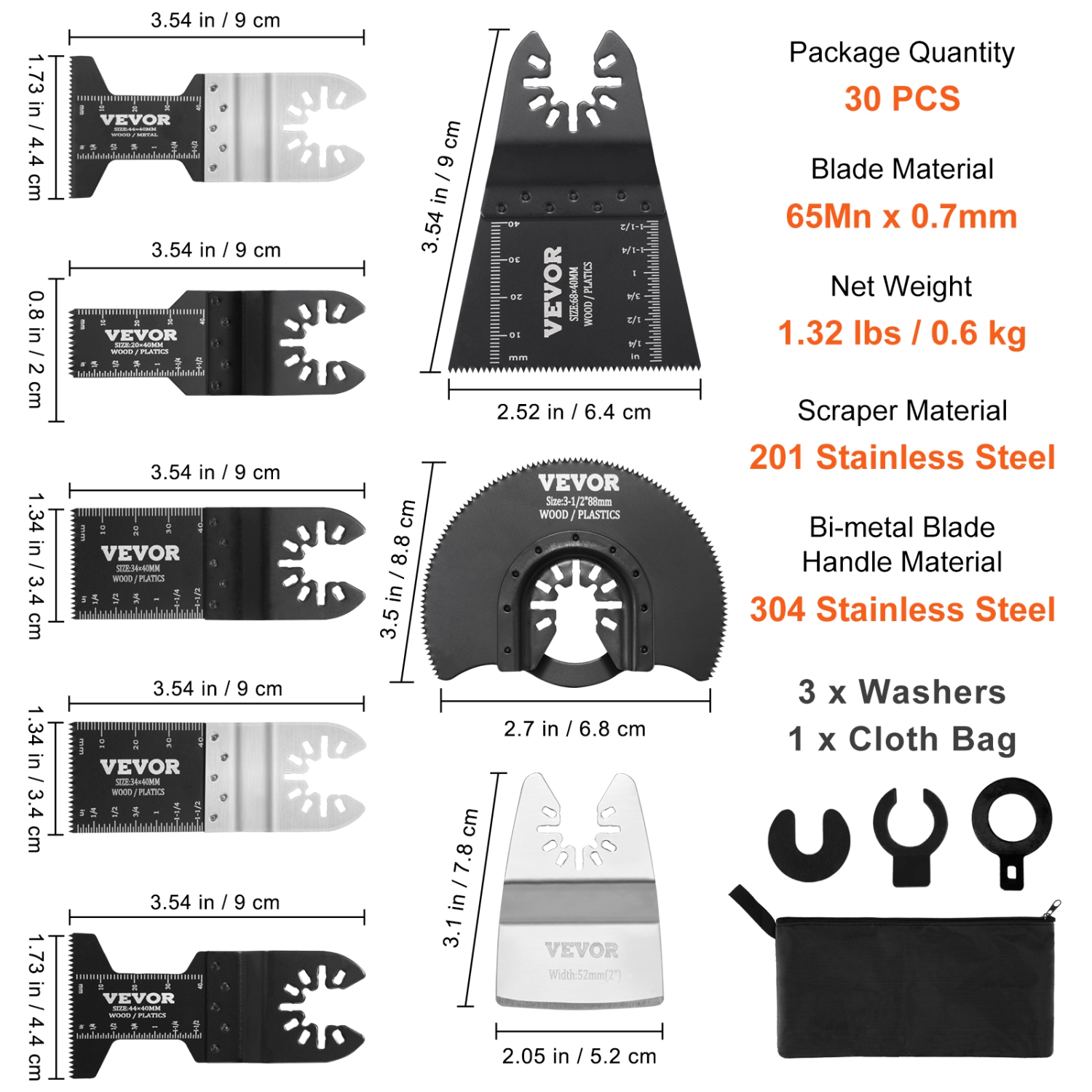 VEVOR 30PCS Multi Tool Blades Kits, Universal Quick Release Oscillating Saw Blades, 8 Types Wood Metal Plastic Oscillating Tool Blades, Fit Dewalt