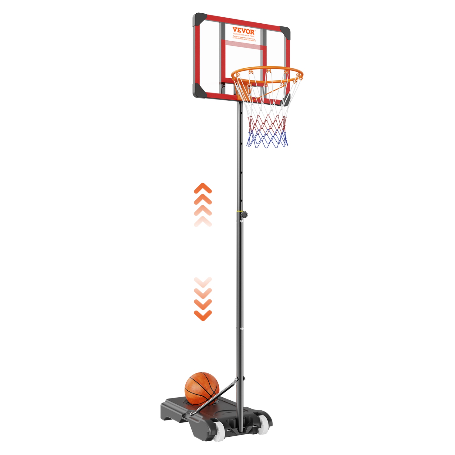 VEVOR 5-7 ft Basketball Hoop, Adjustable Height Portable Backboard System, 28 inch Basketball Hoop & Goal, Kids & Adults Basketball Set with Wheels,
