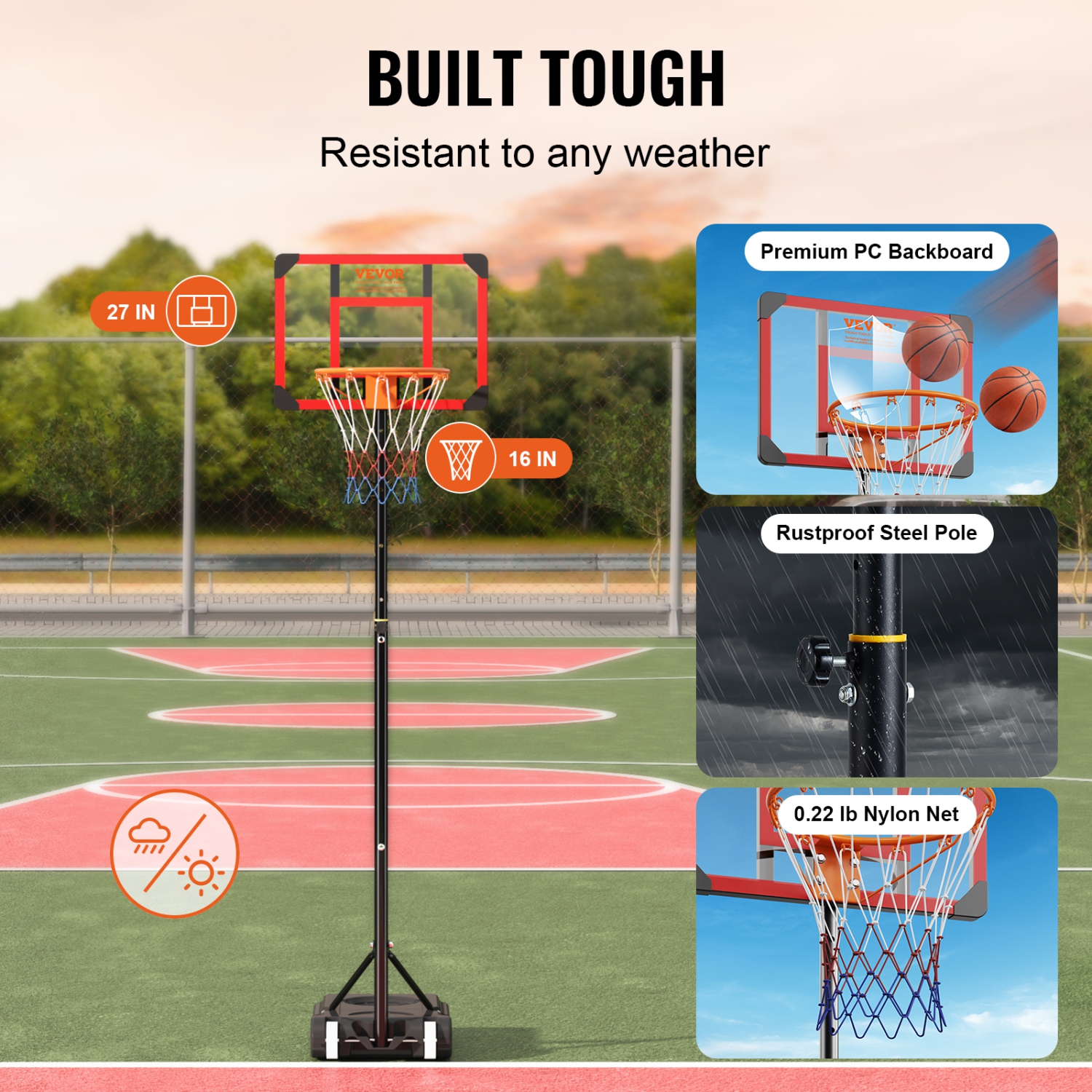VEVOR 5-7 ft Basketball Hoop, Adjustable Height Portable Backboard System, 28 inch Basketball Hoop & Goal, Kids & Adults Basketball Set with Wheels,