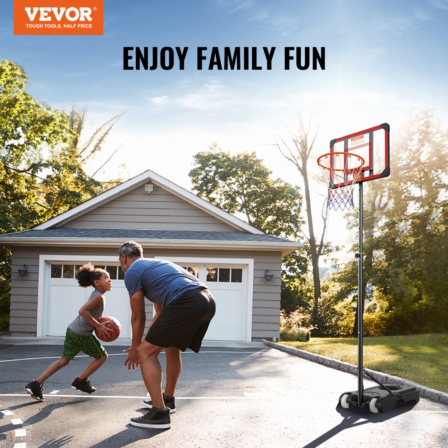 VEVOR 5-7 ft Basketball Hoop, Adjustable Height Portable Backboard System, 28 inch Basketball Hoop & Goal, Kids & Adults Basketball Set with Wheels,