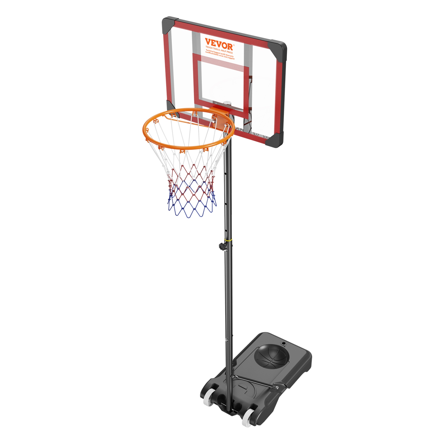 VEVOR 5-7 ft Basketball Hoop, Adjustable Height Portable Backboard System, 28 inch Basketball Hoop & Goal, Kids & Adults Basketball Set with Wheels,