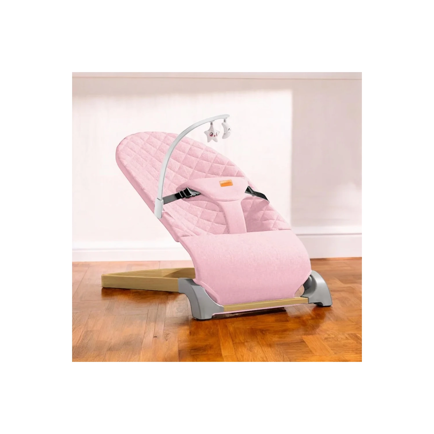 Greenwalnut Ergonomic Quilted Baby Bouncer & Rocker with Removable Toy Bar, Adjustable Safety Harness , Baby Bouncinette