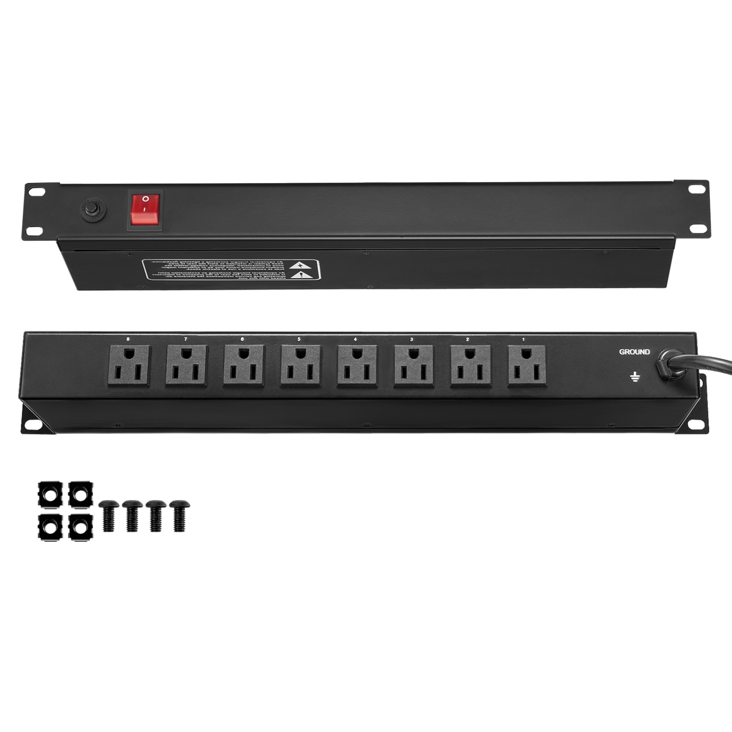 VEVOR 1U PDU, 8 Outlets, Rack Mount Power Strip Fits Standard 19" Server Racks,with Integrated Switch Surge Protection & Overload