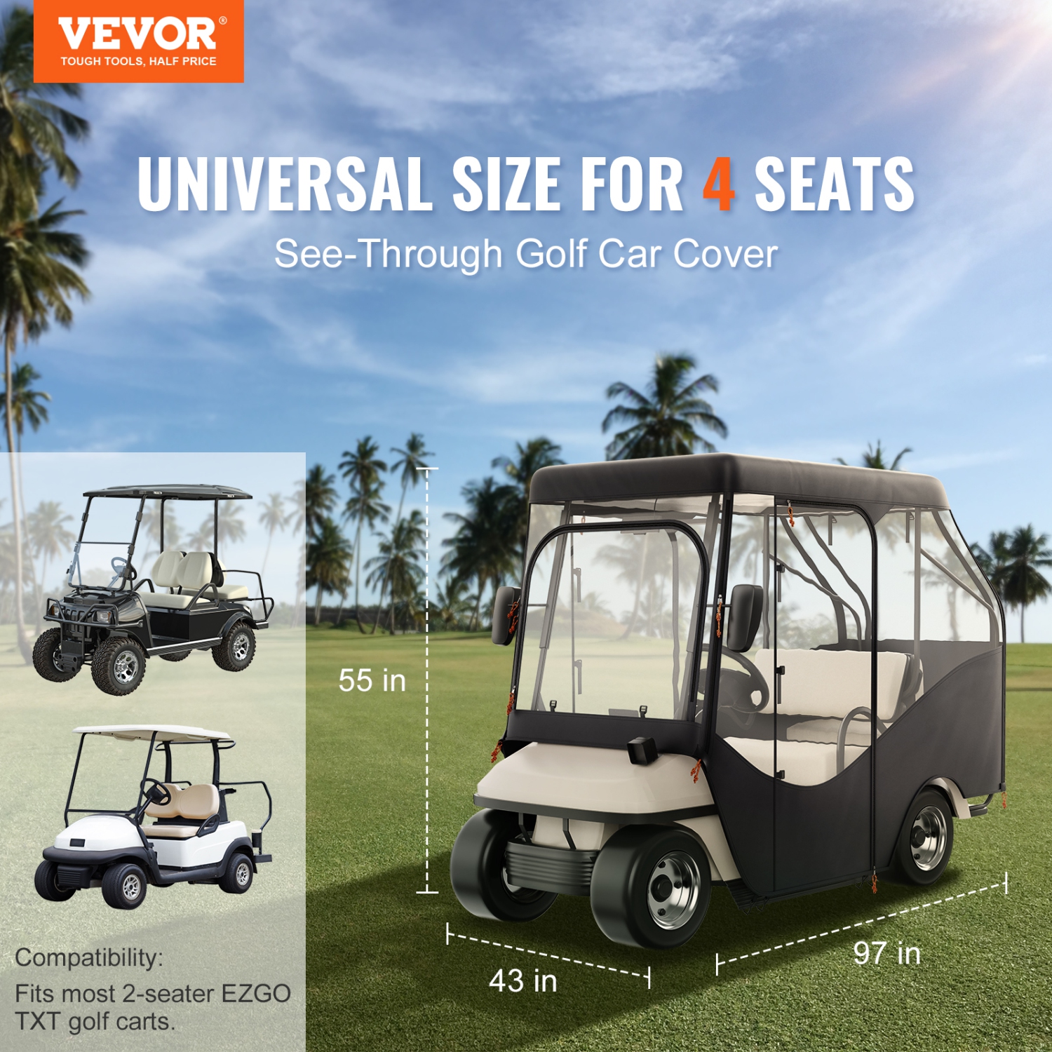 VEVOR Golf Cart Enclosure, 420D Polyester Driving Enclosure with 4-Sided Transparent Windows,4 Passenger Club Car Covers Universal Fits for Most