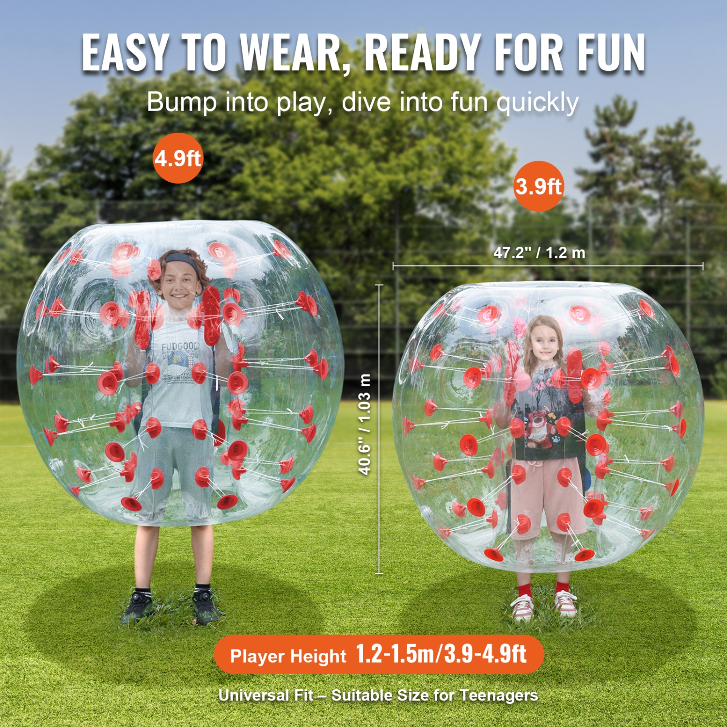 Paquet de 1 balles gonflables VEVOR, 4 pi/1,2&nbsp;M Body Sumo Zorb Balles pour adolescents et adultes, 0,8&nbsp;mm Hamster humain en PVC épais pour