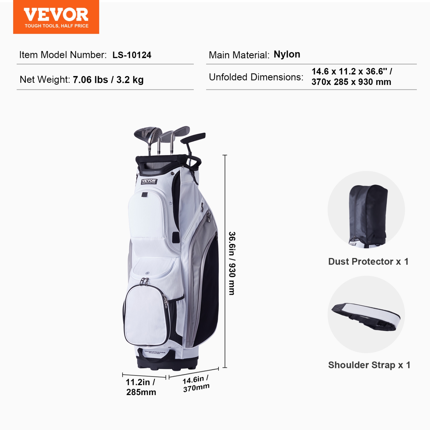 VEVOR 36” Golf Cart Bag with 14 Way Organizer Divider Top, 13 Pockets Premium Nylon Cart Bag, Durable Golf Bags with Handles & Dust Cover &