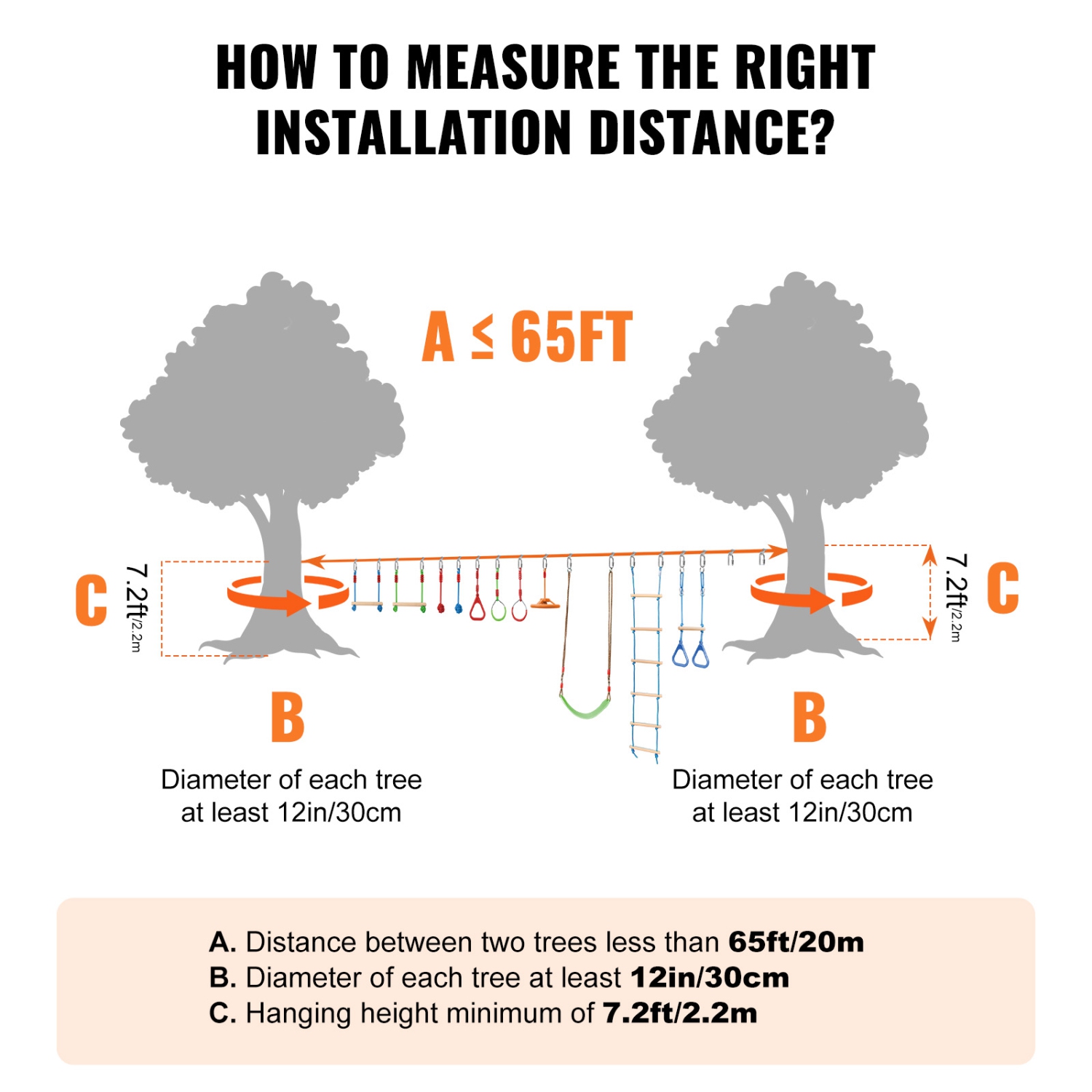 VEVOR Ninja Warrior Obstacle Course for Kids, 2 x 65 ft Weatherproof Slacklines, 500lbs Weight Capacity Monkey Line, Outdoor Playset Equipment,