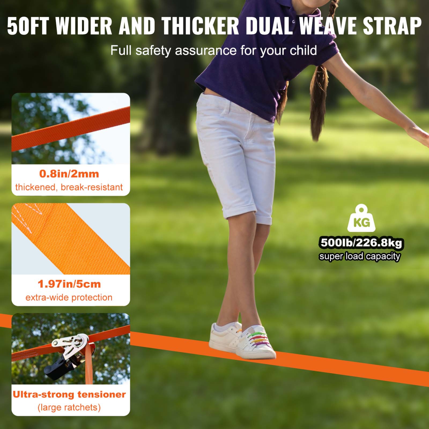 VEVOR Ninja Warrior Obstacle Course for Kids, 2 x 50 ft Weatherproof Slacklines, 500lbs Weight Capacity Monkey Line, Outdoor Playset Equipment,