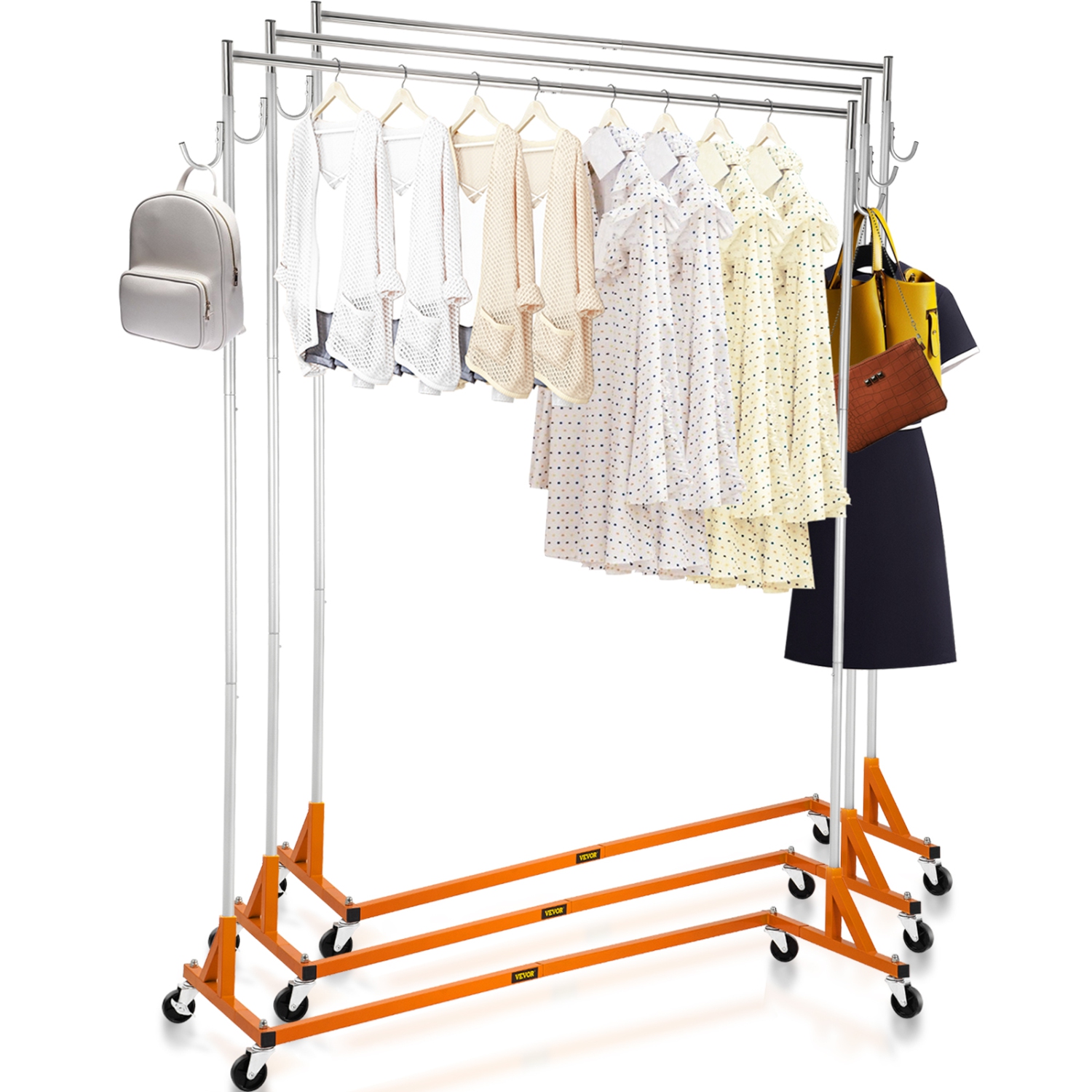 VEVOR Z Rack, Industrial Grade Z Base Garment Rack, Height Adjustable Rolling Z Garment Rack, Sturdy Steel Z Base Clothing Rack with Lockable