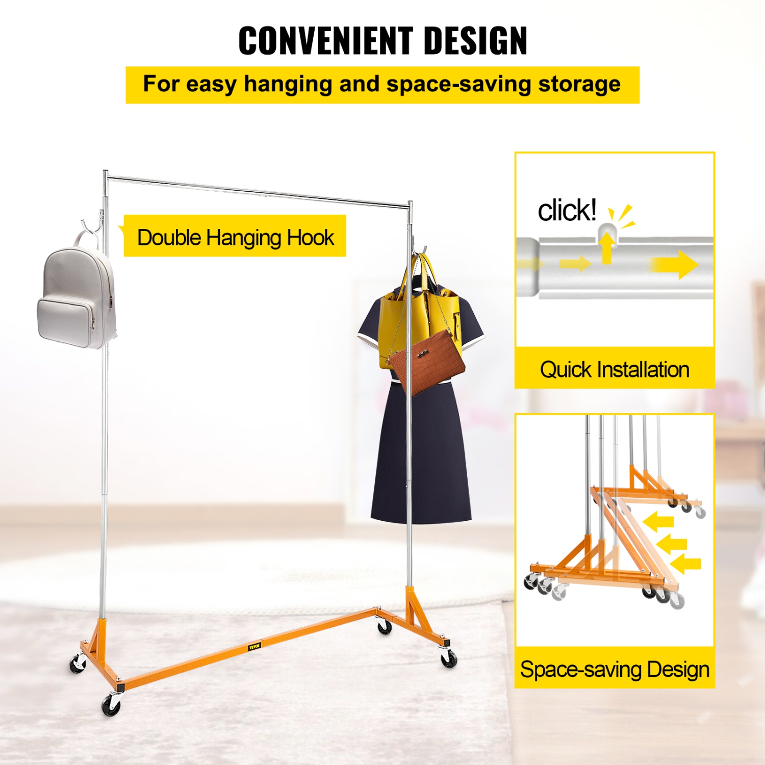 VEVOR Z Rack, Industrial Grade Z Base Garment Rack, Height Adjustable Rolling Z Garment Rack, Sturdy Steel Z Base Clothing Rack with Lockable