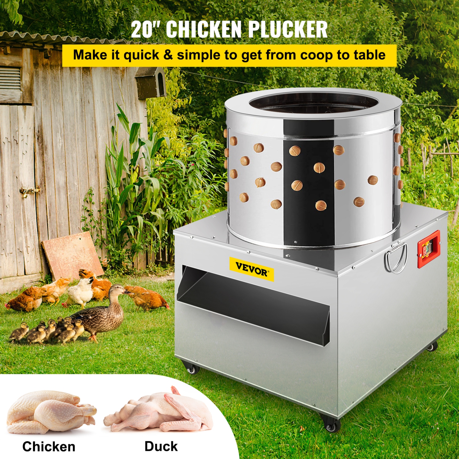 VEVOR 50cm Turkey Chicken Plucker Plucking Machine, Poultry De-Feather Stainless Steel