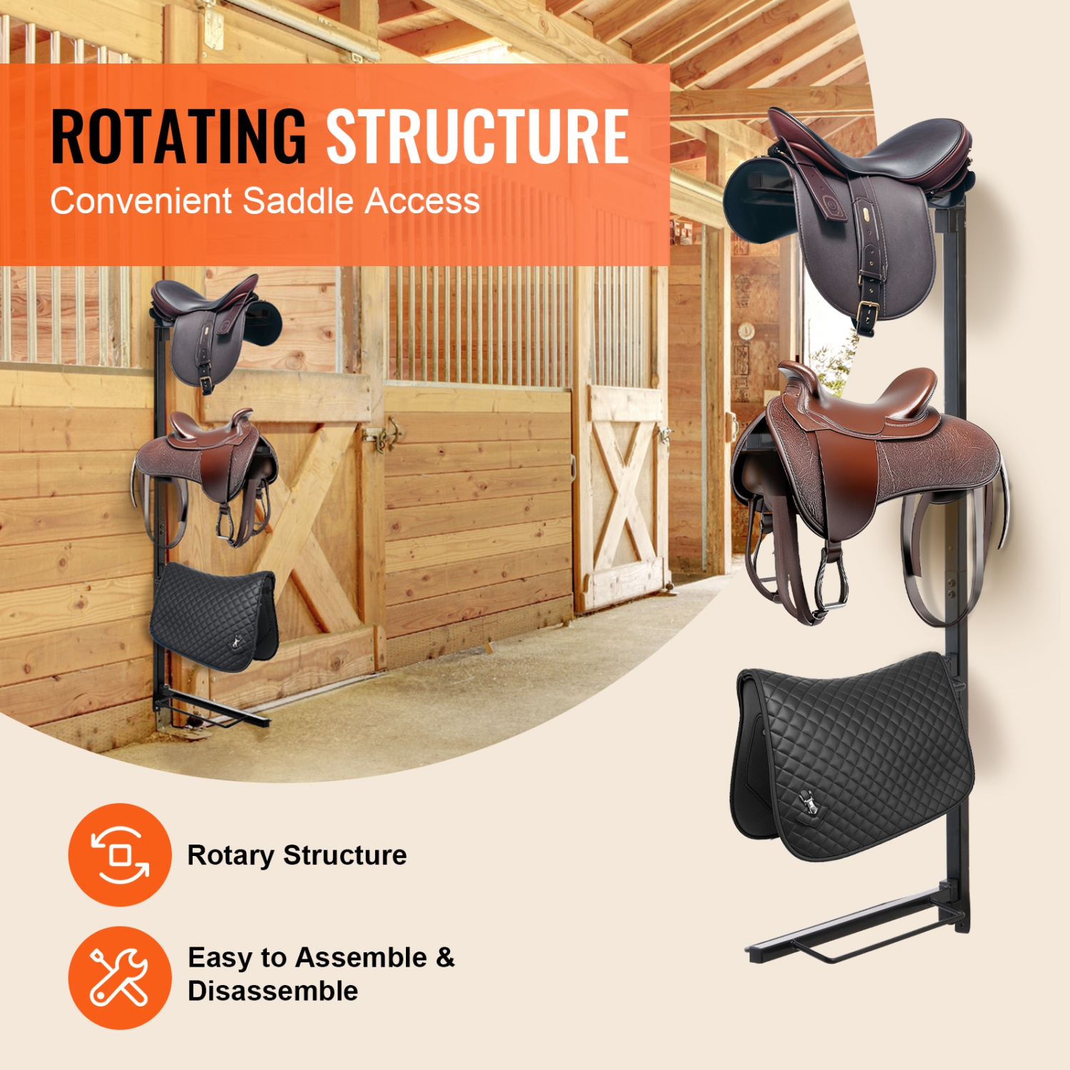 VEVOR 24 x 7 x 52 in Wall Mount Saddle Rack, Four Tiers Horse Saddle Storage Rack, Heavy Duty Equestrian Western and English Saddle Stand, Horse