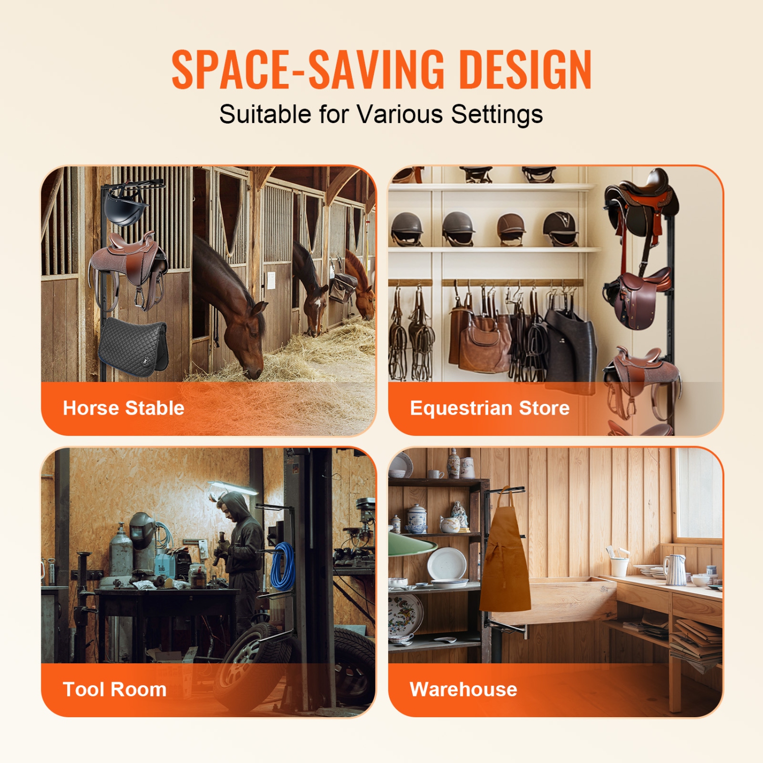 VEVOR 24 x 7 x 52 in Wall Mount Saddle Rack, Four Tiers Horse Saddle Storage Rack, Heavy Duty Equestrian Western and English Saddle Stand, Horse