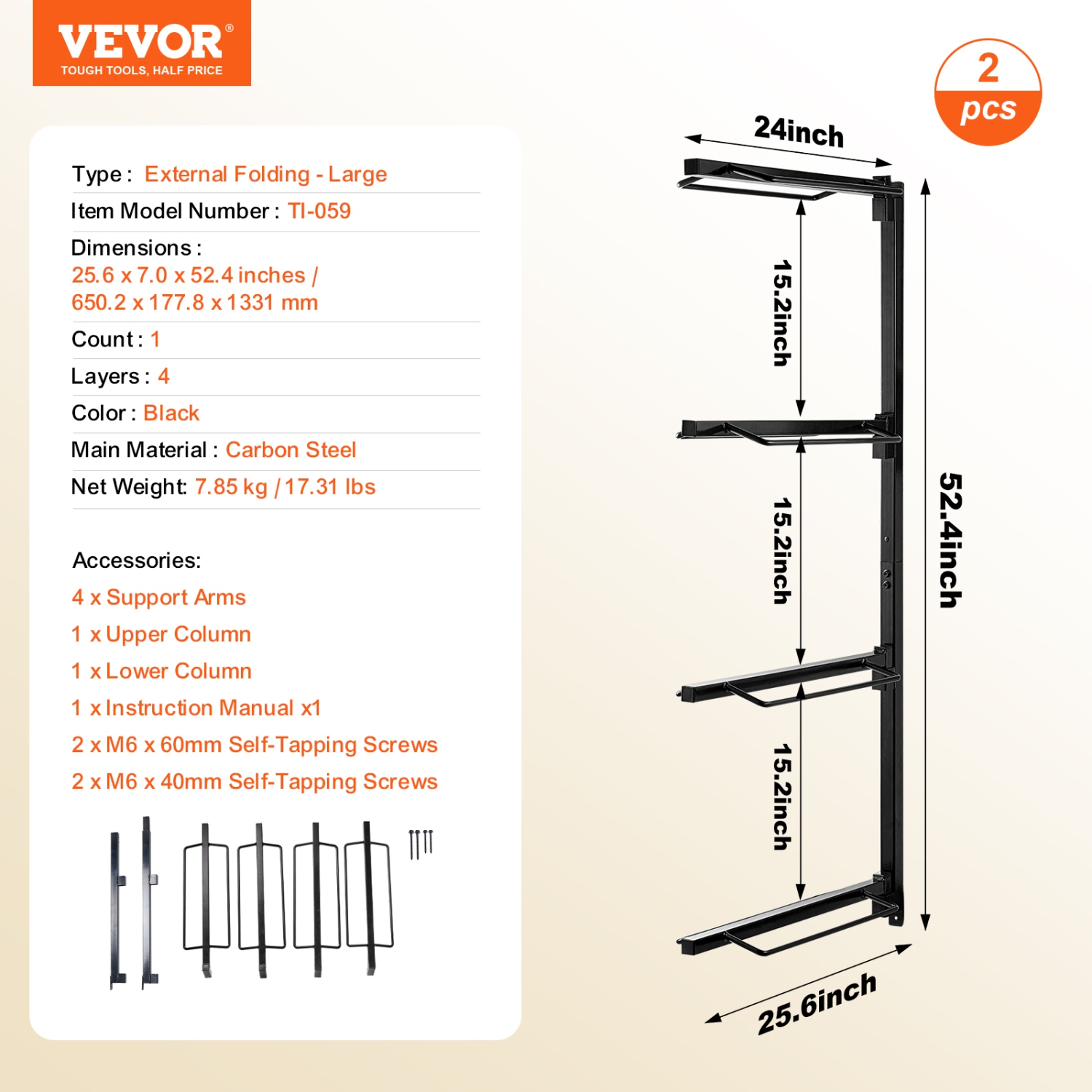 VEVOR 24 x 7 x 52 in Wall Mount Saddle Rack, Four Tiers Horse Saddle Storage Rack, Heavy Duty Equestrian Western and English Saddle Stand, Horse