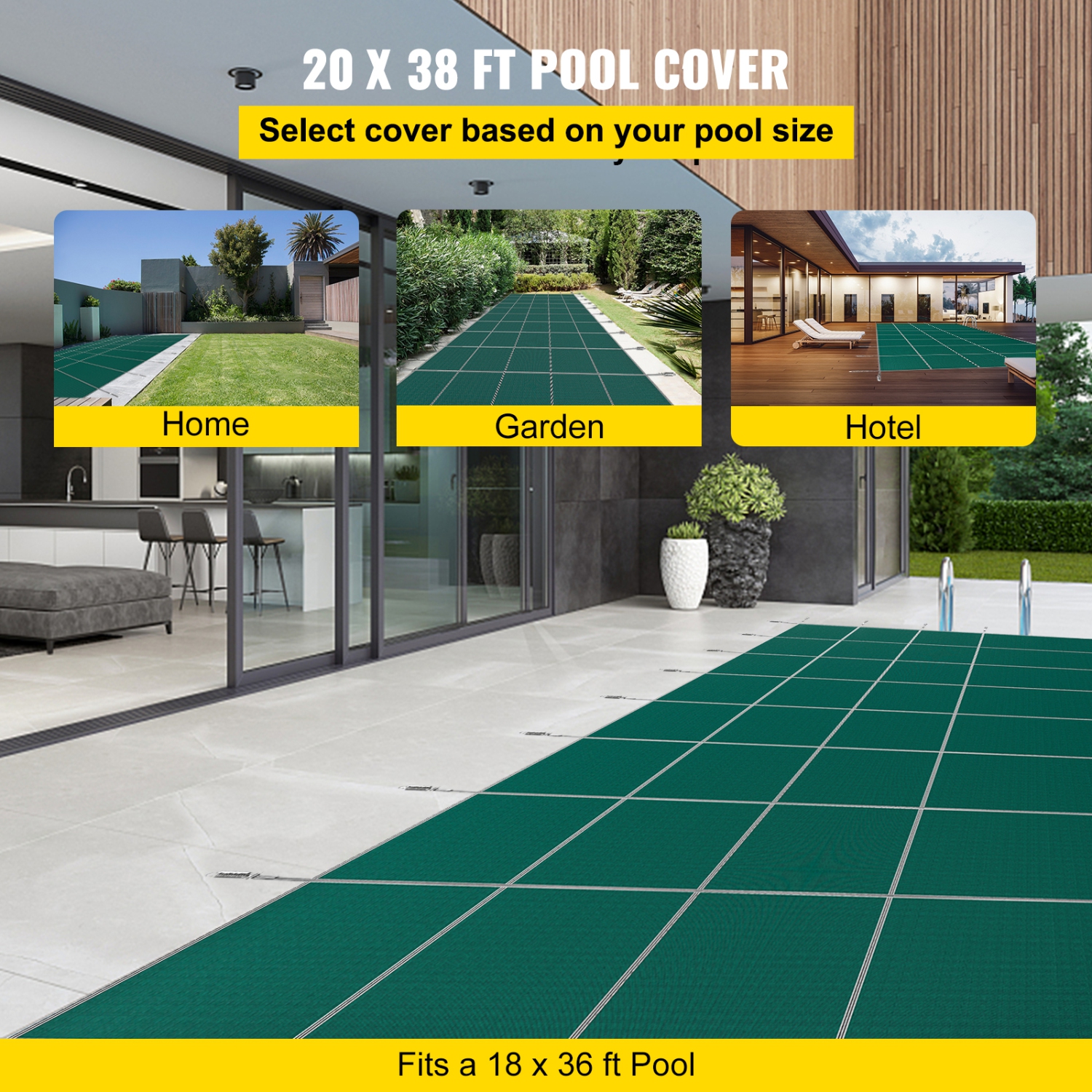 VEVOR Pool Safety Cover Fits 18x36ft Rectangle Inground Pools, Safety Pool Cover with 4x10ft Center End Step, Mesh Solid Pool Cover with Drainage