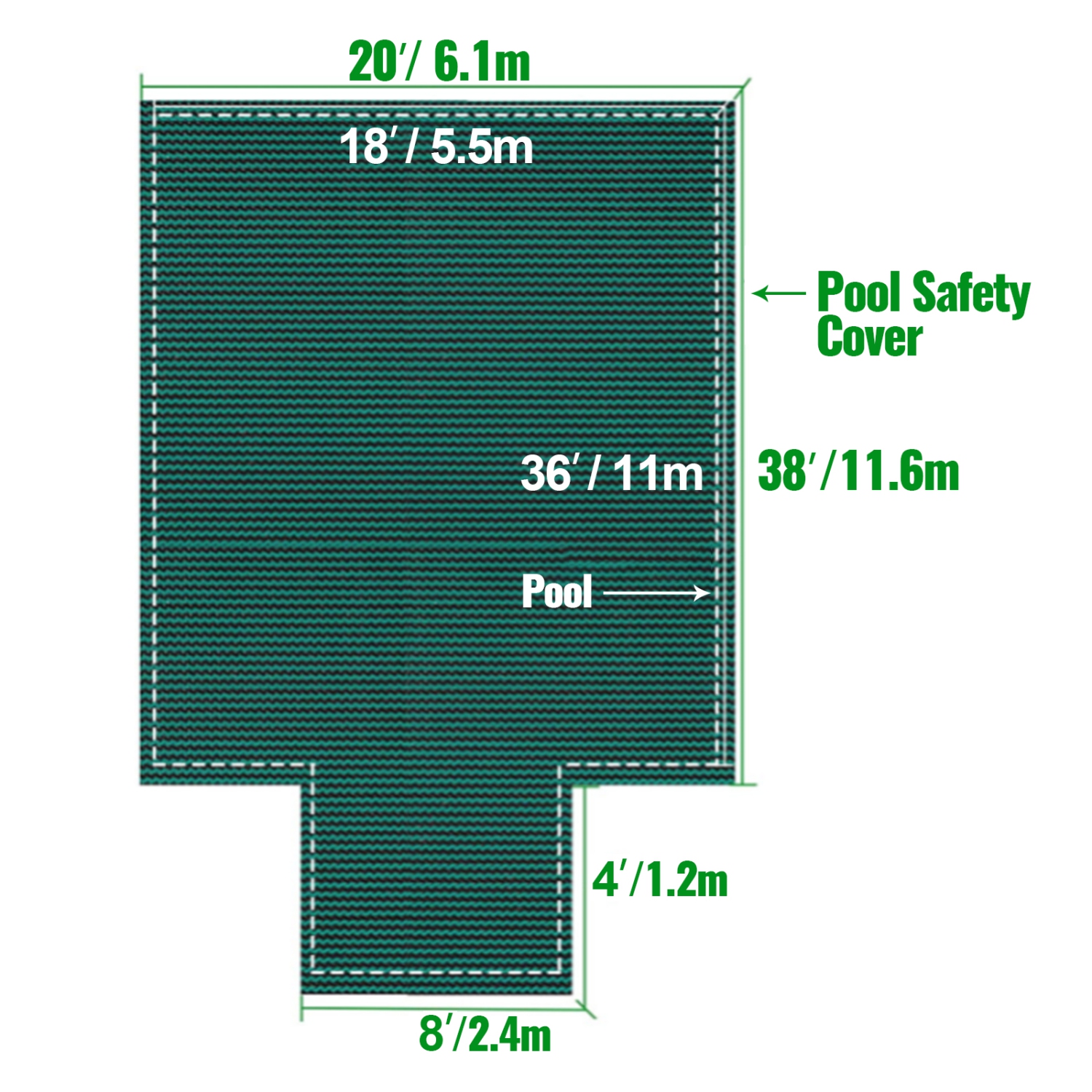 VEVOR Pool Safety Cover Fits 18x36ft Rectangle Inground Pools, Safety Pool Cover with 4x10ft Center End Step, Mesh Solid Pool Cover with Drainage