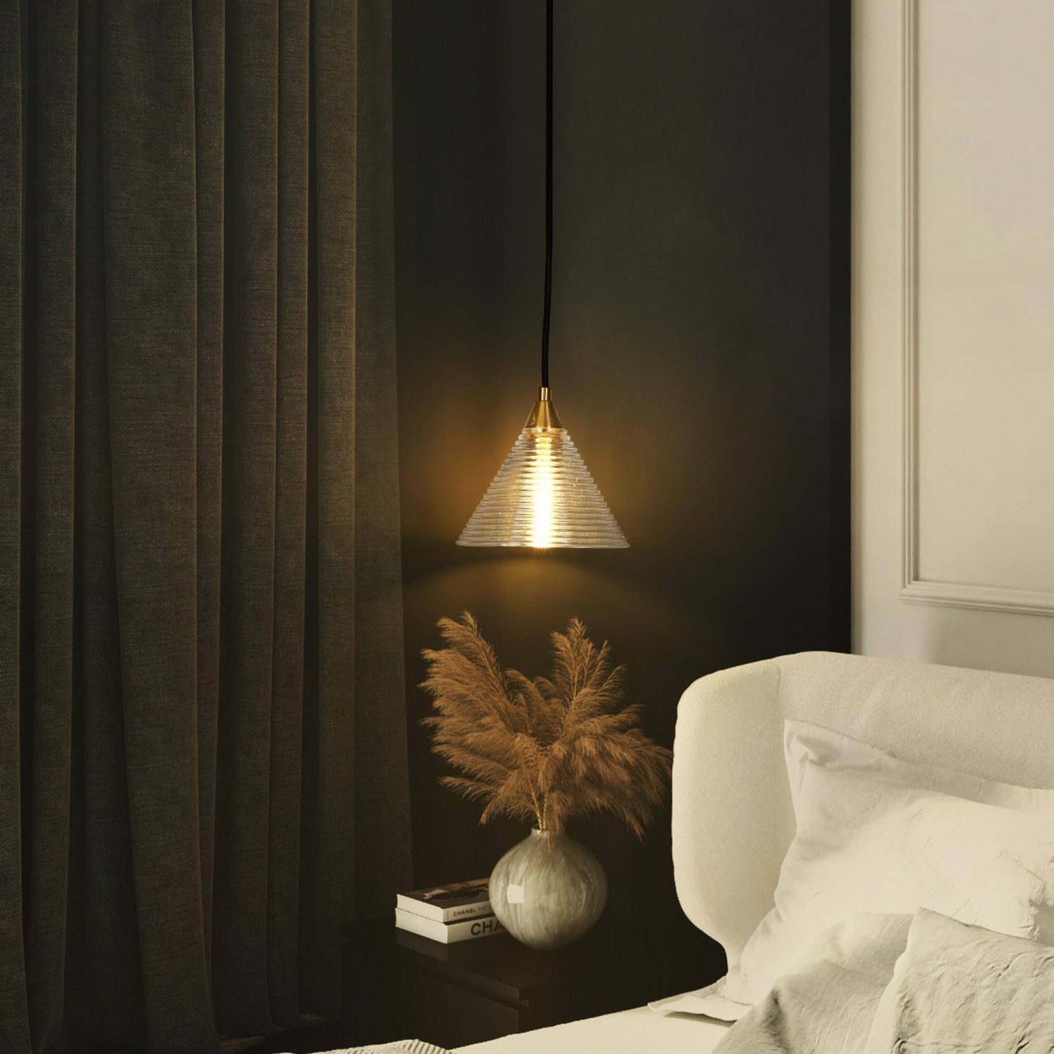 Modern Kitchen Island Pendant Light 1-Light Black & Gold Pendant Light with Water-Rippled Glass Shade