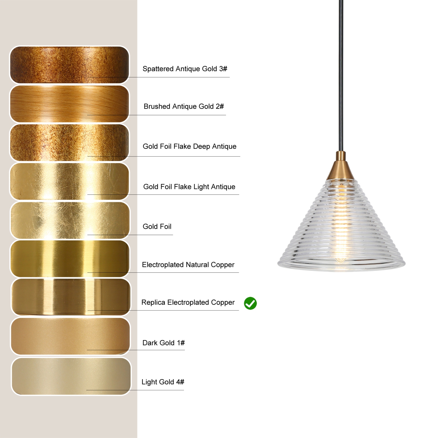 Modern Kitchen Island Pendant Light 1-Light Black & Gold Pendant Light with Water-Rippled Glass Shade