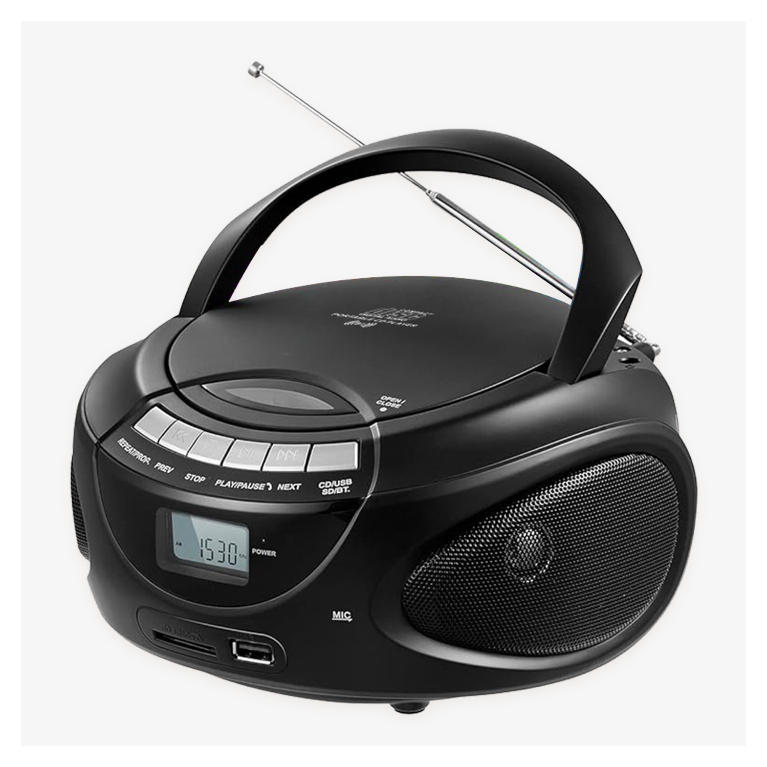 Lecteur de CD portatif pour la maison, minichaîne CD avec radio AM/FM stéréo, Bluetooth, USB, prise pour écouteurs, écran LCD, lecteur de CD et