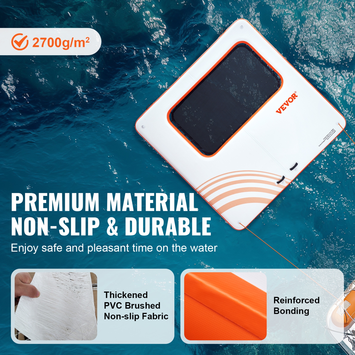 VEVOR 10x10FT Inflatable Floating Dock, Inflatable Dock Platform with 4*7FT Trampoline Mesh Pool, Non-Slip Floating Platform Water Mat with Portable