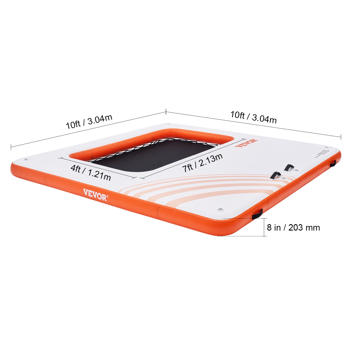 VEVOR 10x10FT Inflatable Floating Dock, Inflatable Dock Platform with 4*7FT Trampoline Mesh Pool, Non-Slip Floating Platform Water Mat with Portable