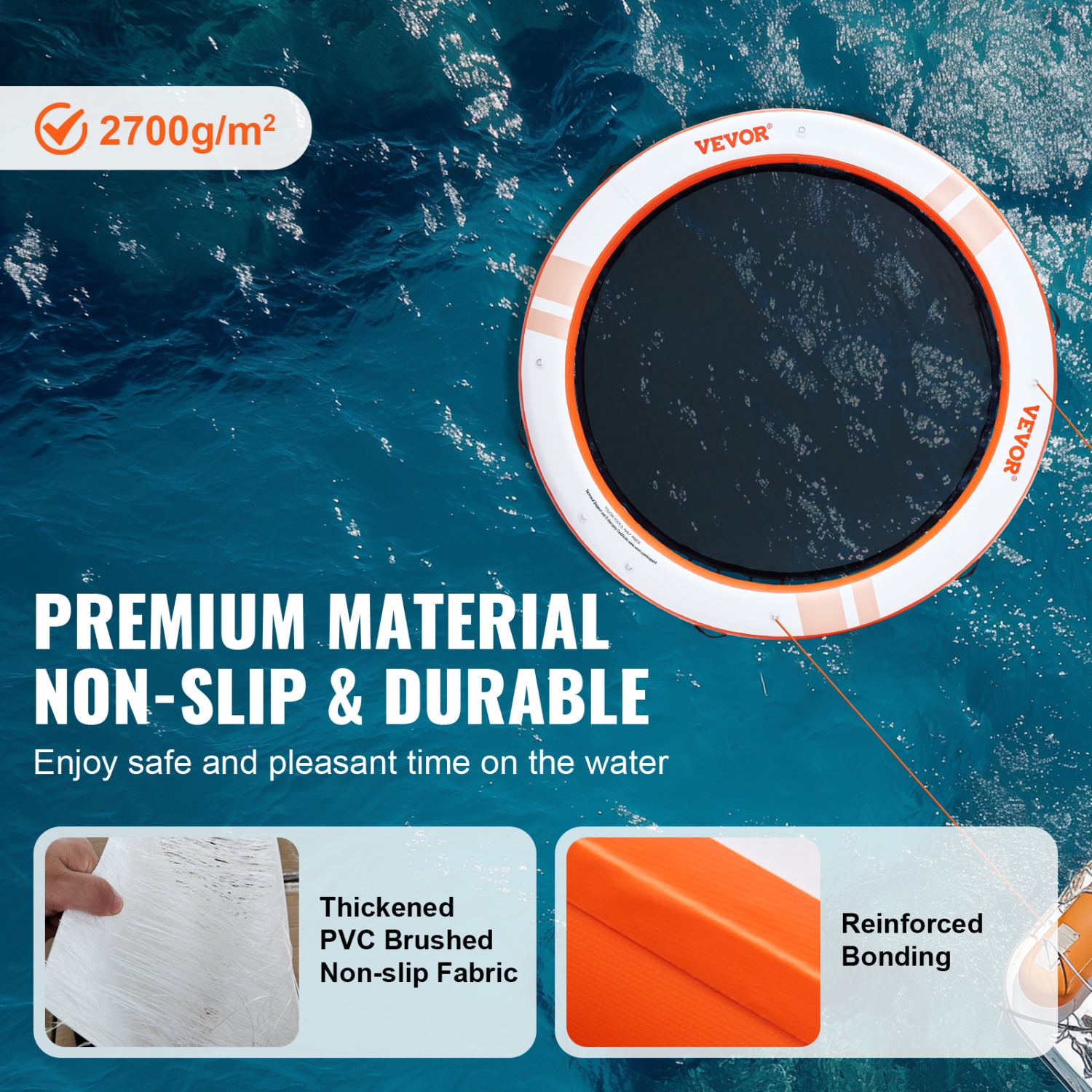 VEVOR ø10FT Inflatable Floating Dock, Inflatable Dock Platform with ø8FT Trampoline Mesh Pool, Non-Slip Floating Platform Water Mat with Portable Bag